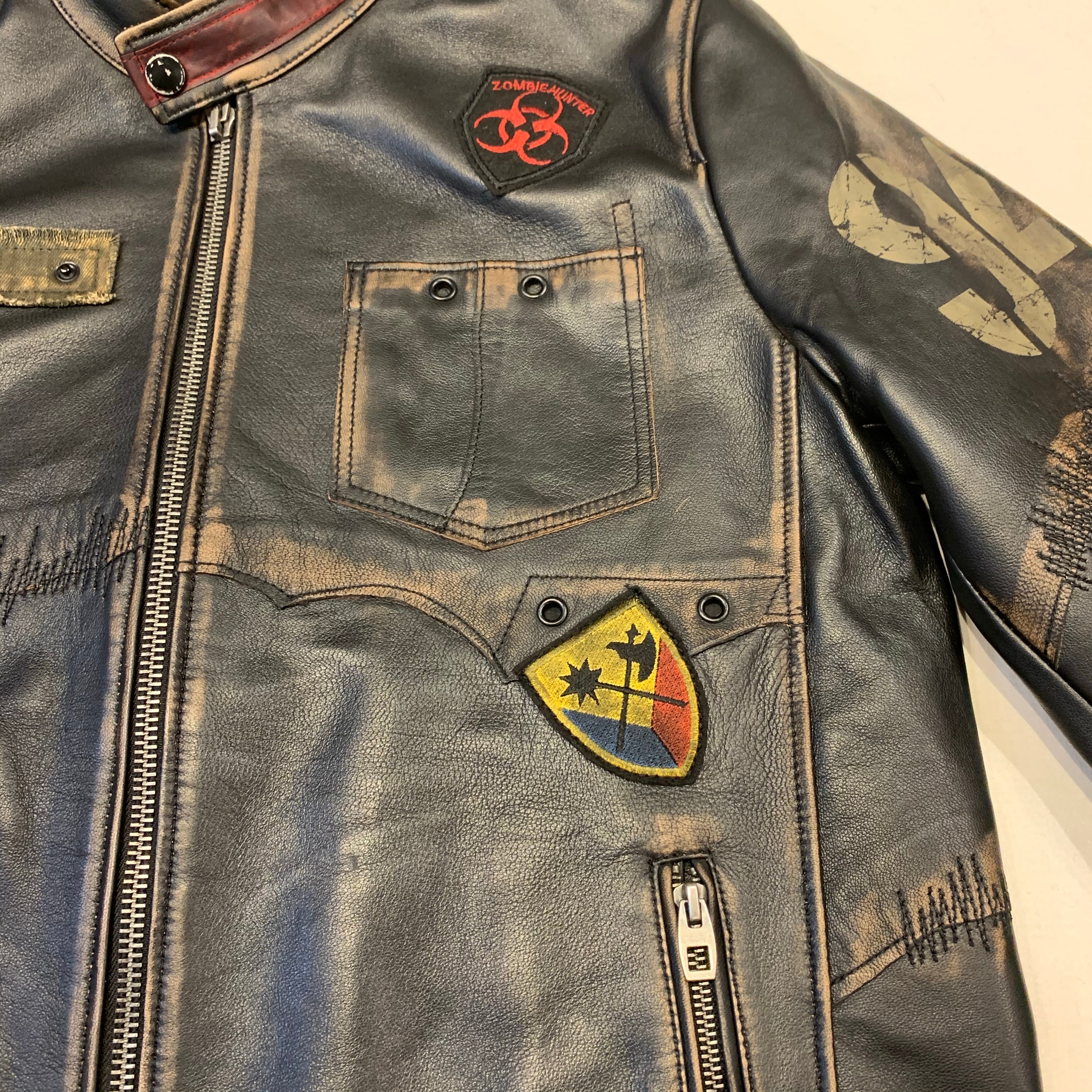 Barya NewYork War Zone Patched Lambskin Bomber Jacket - Image 5