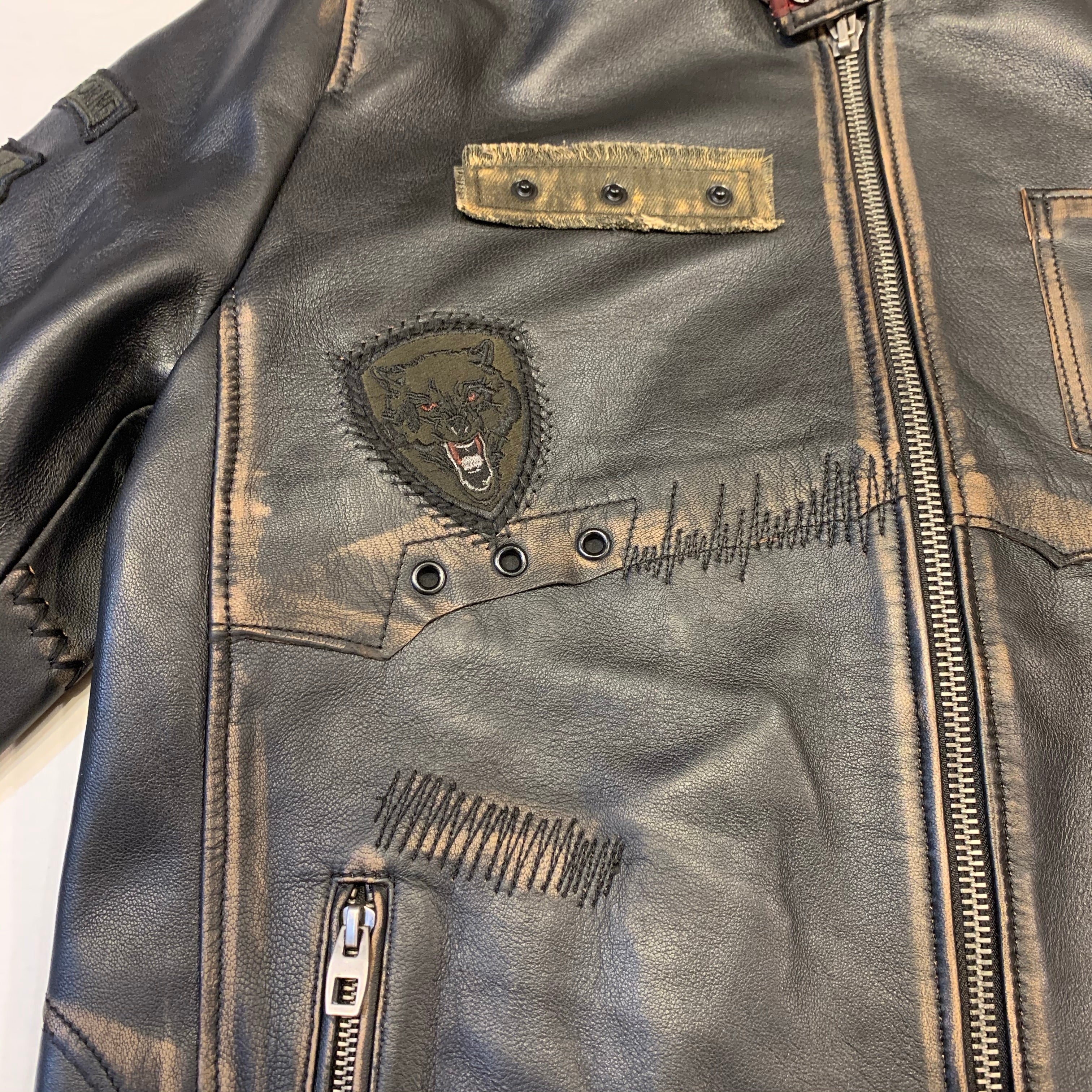 Barya NewYork War Zone Patched Lambskin Bomber Jacket - Image 7