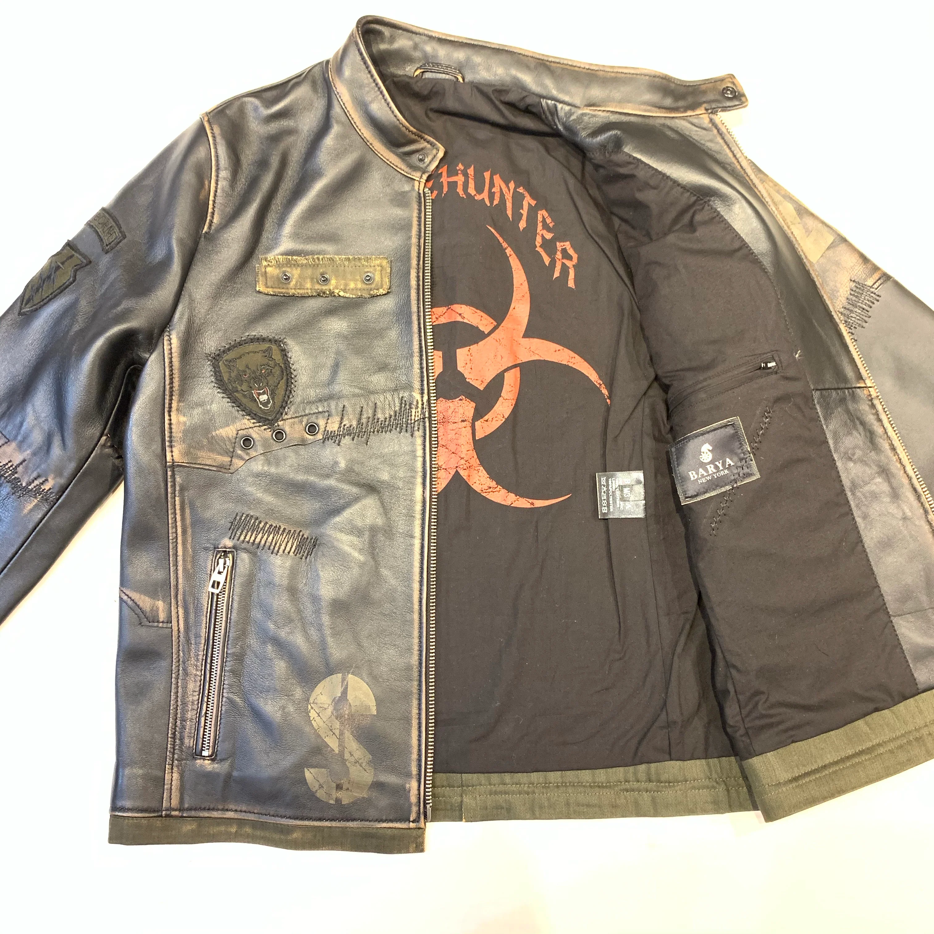 Barya NewYork War Zone Patched Lambskin Bomber Jacket - Image 9