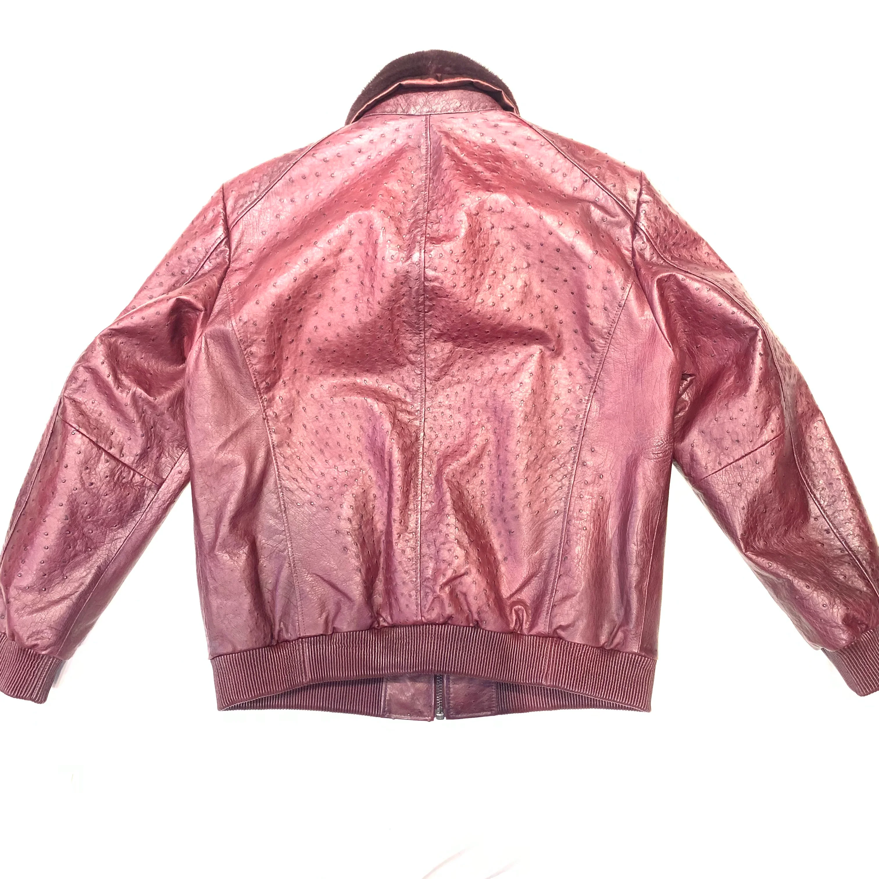 Barya NewYork Wine Burgundy Full Ostrich Quill/Mink Collar Bomber Jacket - Image 2