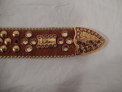 b.b. Simon Gold Studded Brown And White Pony Hair Crystal Belt - Image 4