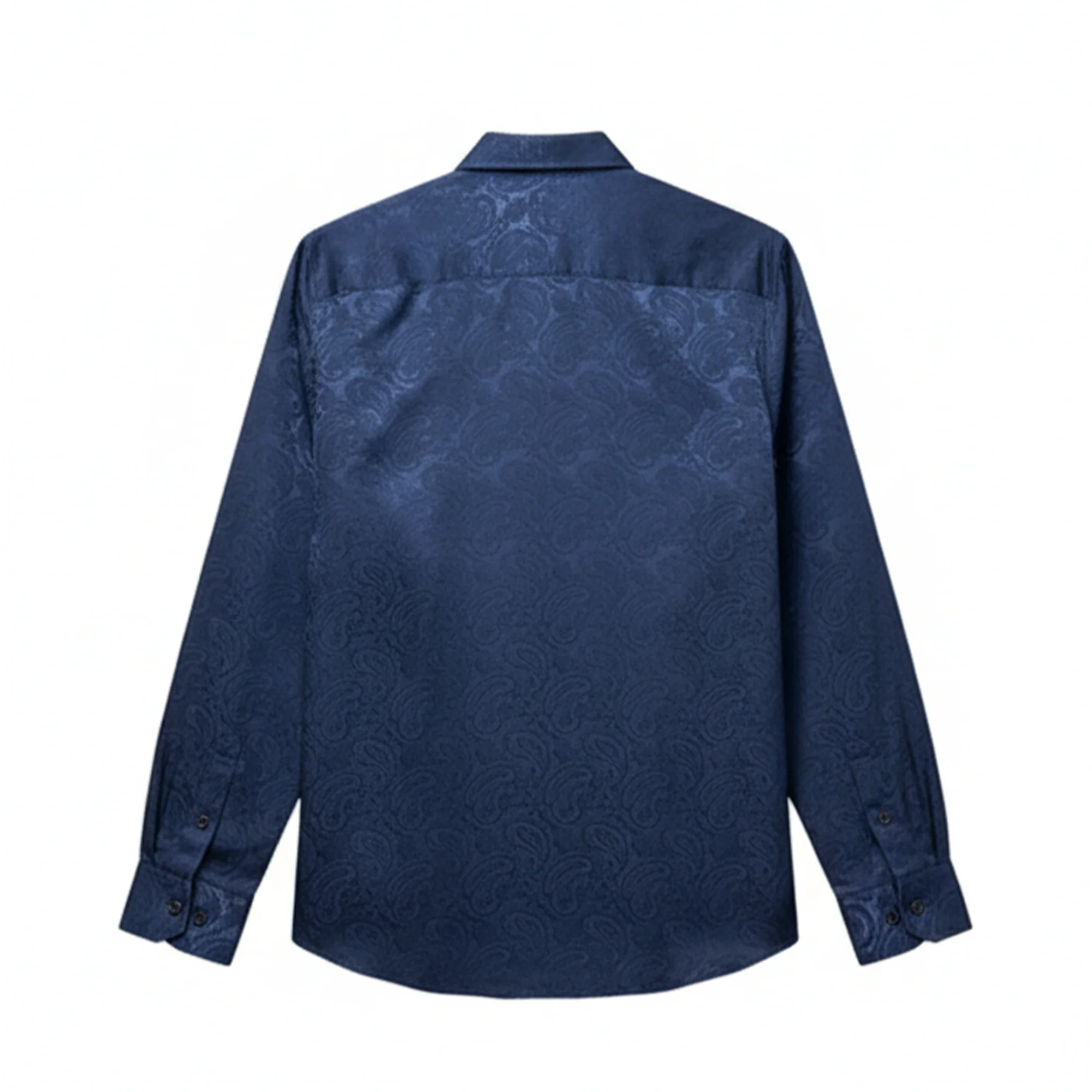 Bespoke Navy Blue Paisley Button Up Shirt - Image 2