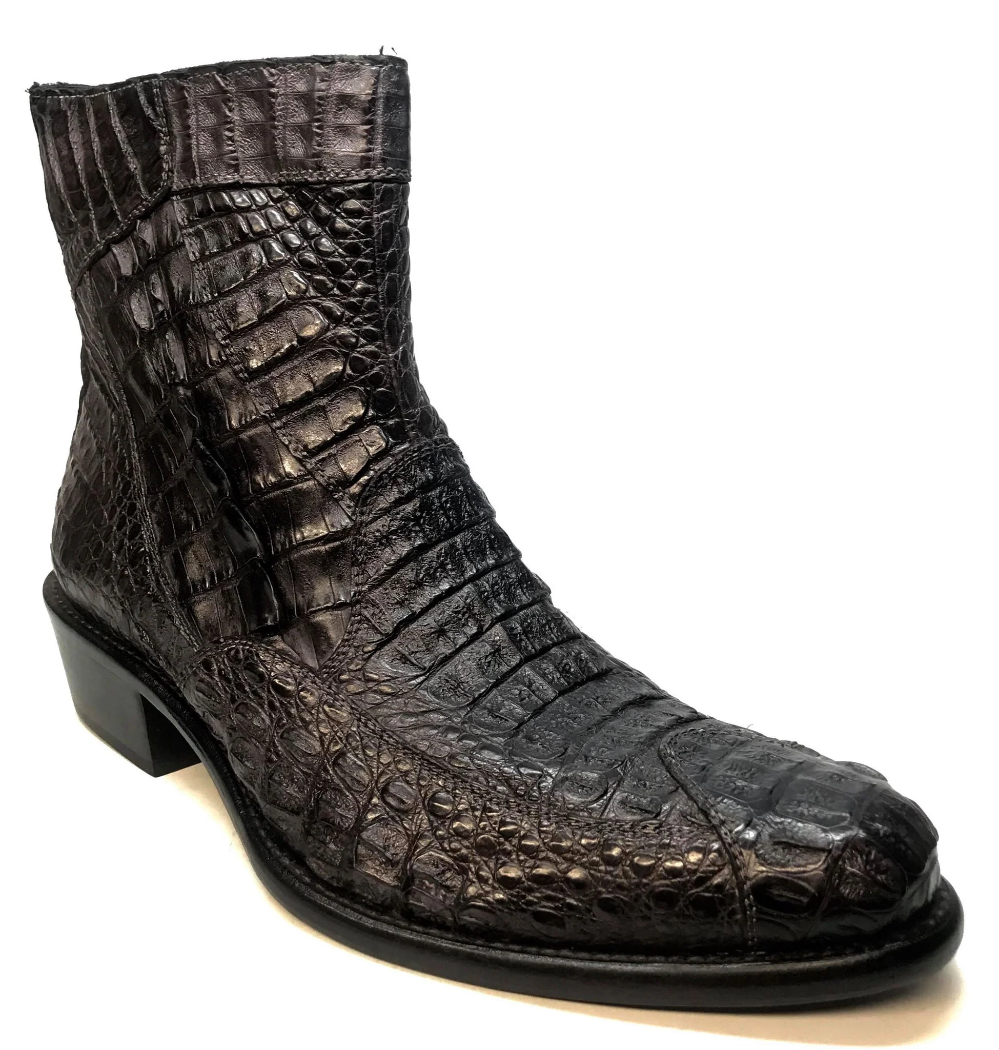 Calzoleria Toscana Black Full Hornback Alligator Ankle Boots - Image 4