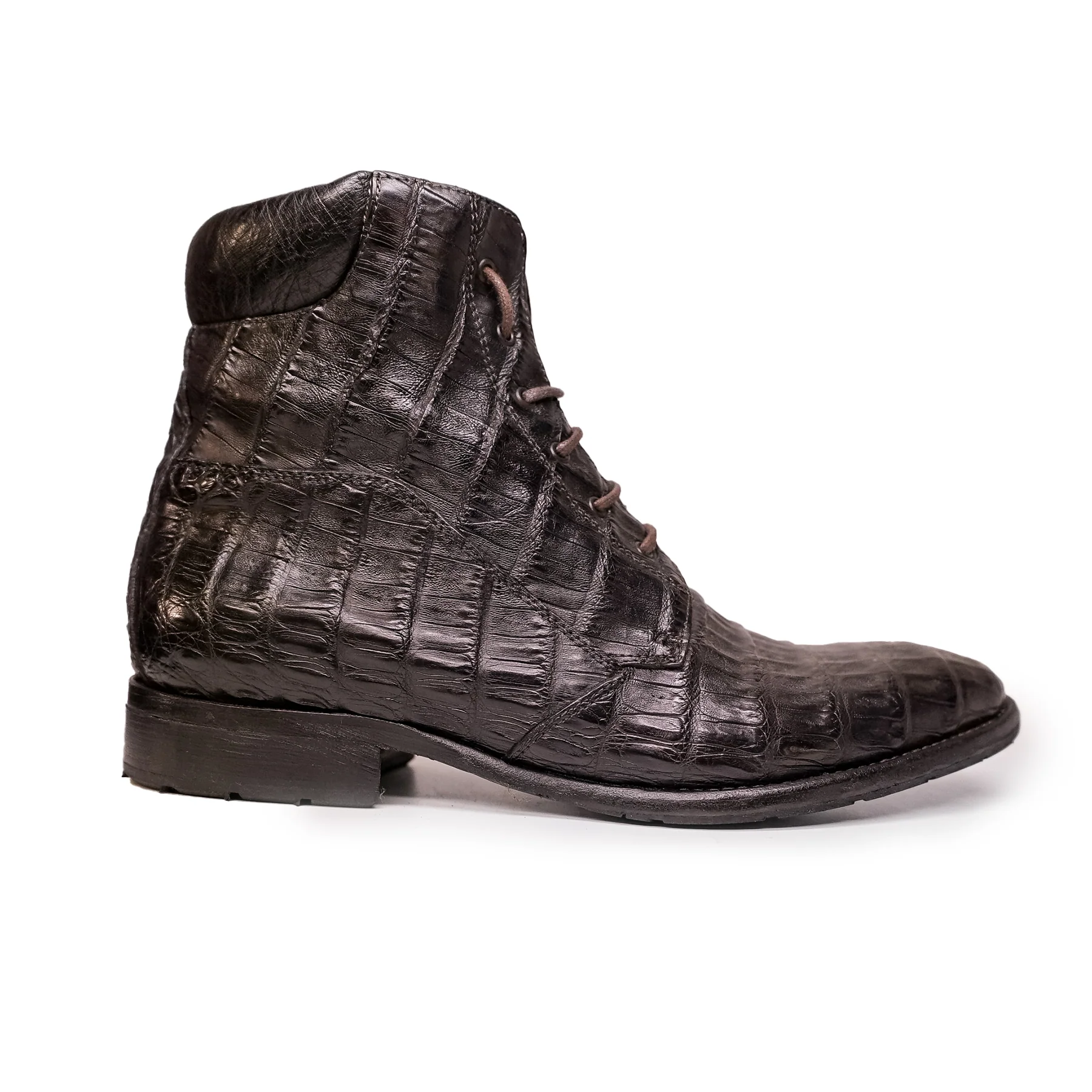 Calzoleria Toscana Dark Brown Alligator Lace Up Ankle Boots - Image 3