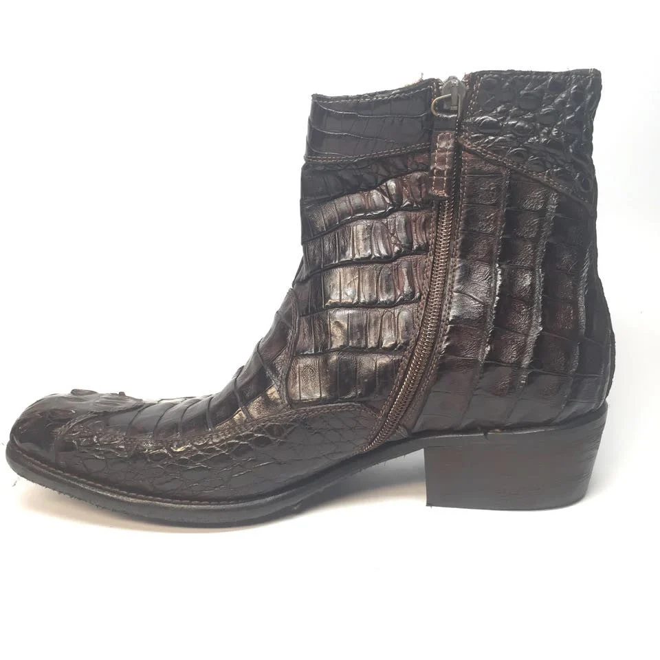 Calzoleria Toscana Brown Horn-back Crocodile Ankle Boots - Image 4