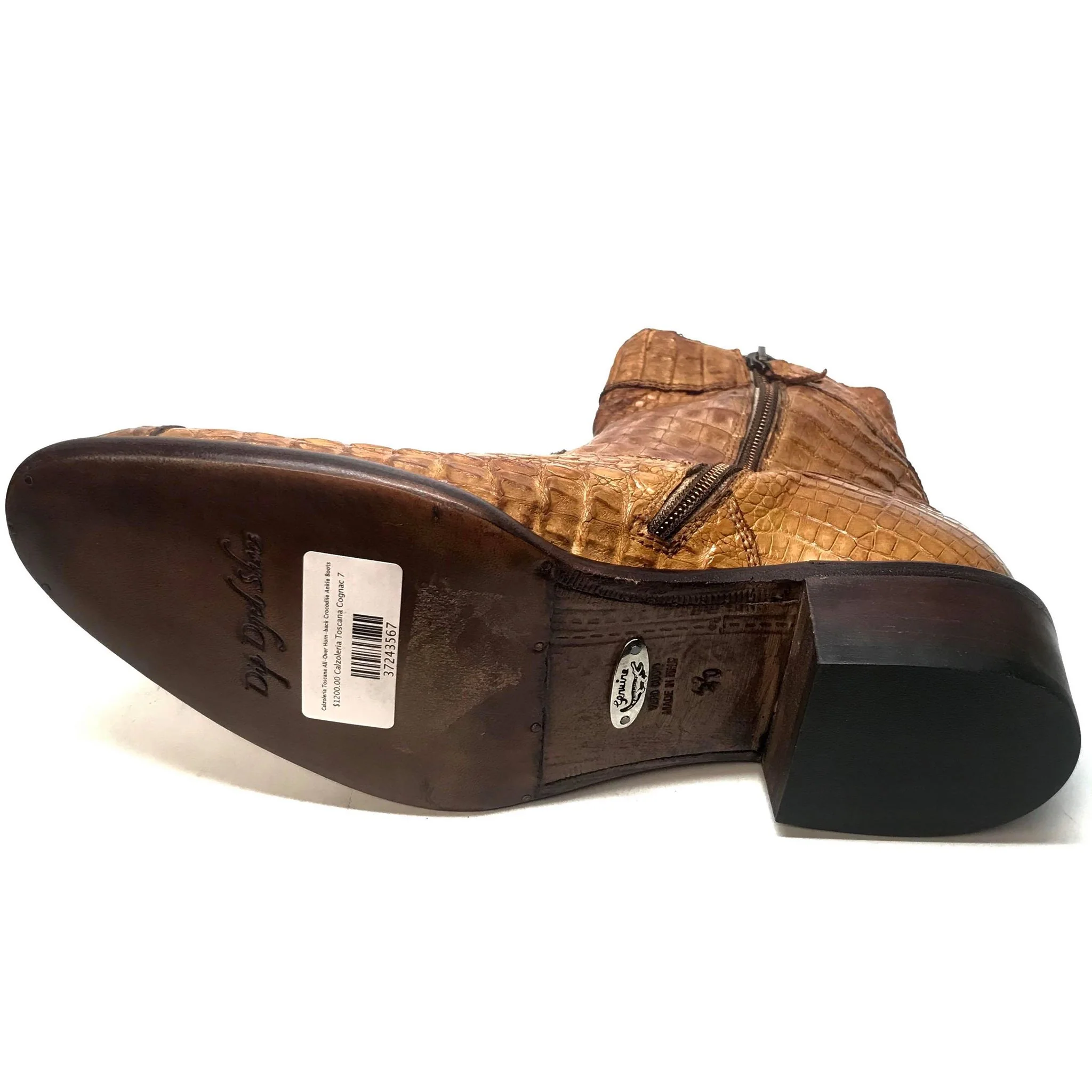 Calzoleria Toscana Cognac Hornback Alligator Ankle Boots - Image 12
