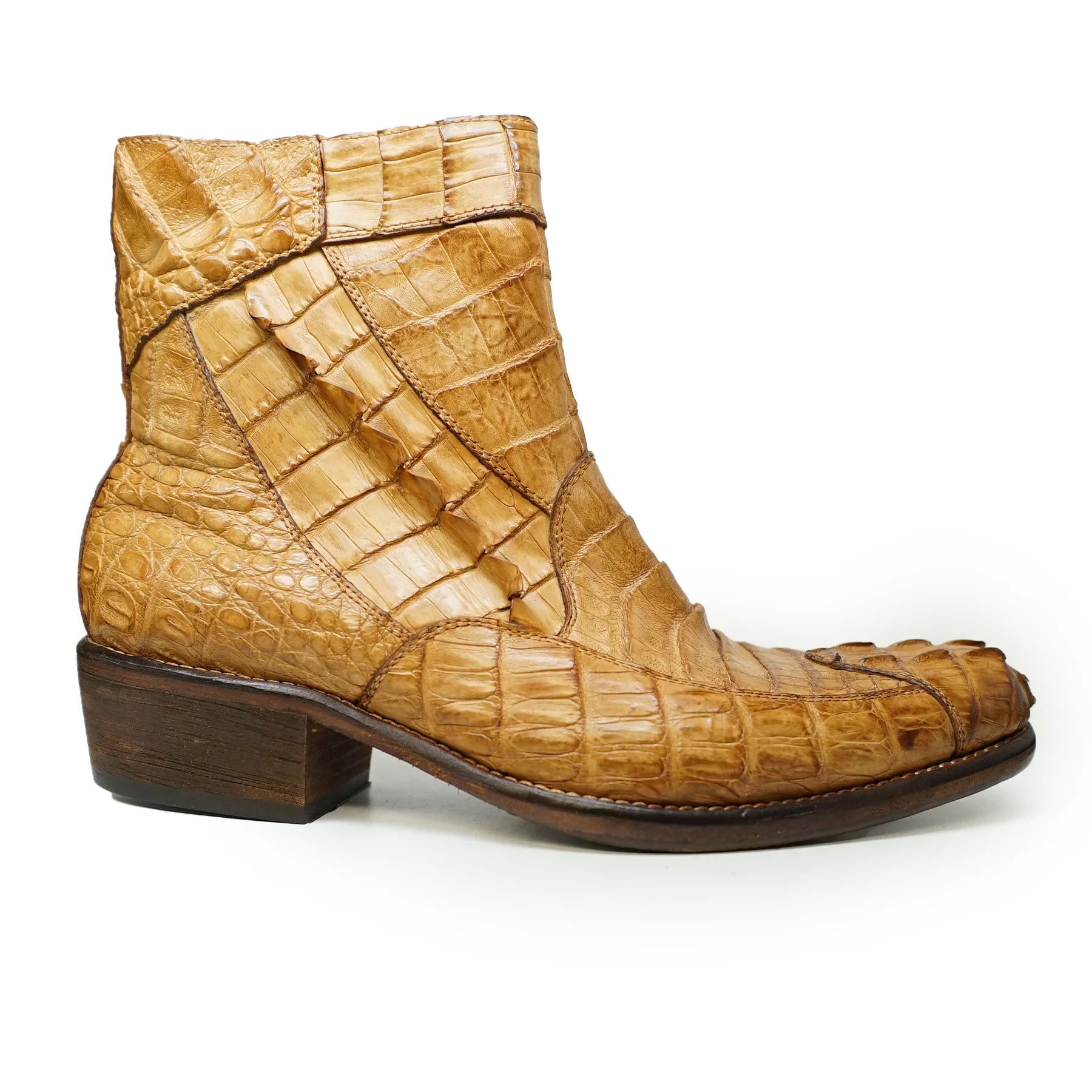 Calzoleria Toscana Cognac Hornback Alligator Ankle Boots - Image 3
