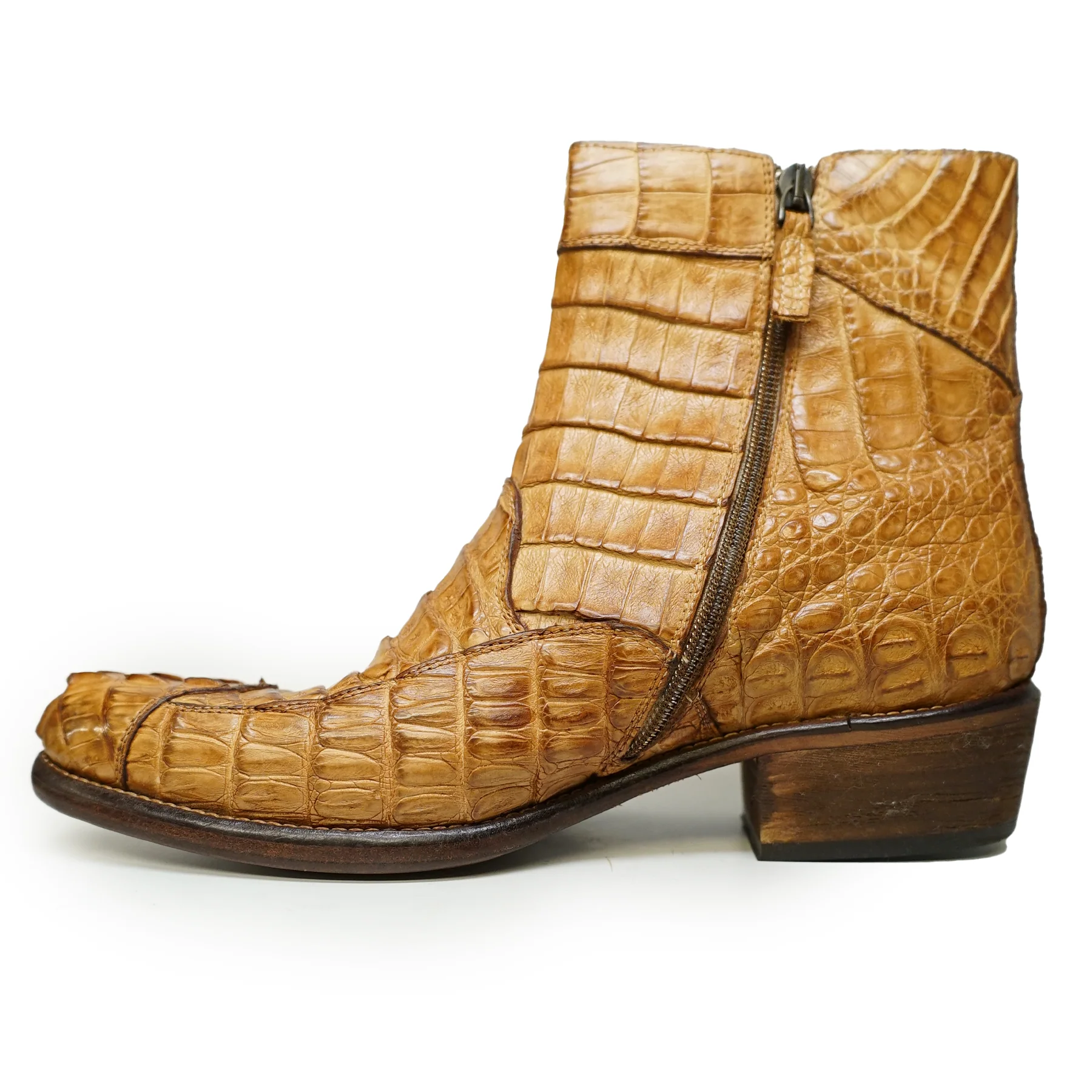 Calzoleria Toscana Cognac Hornback Alligator Ankle Boots - Image 4