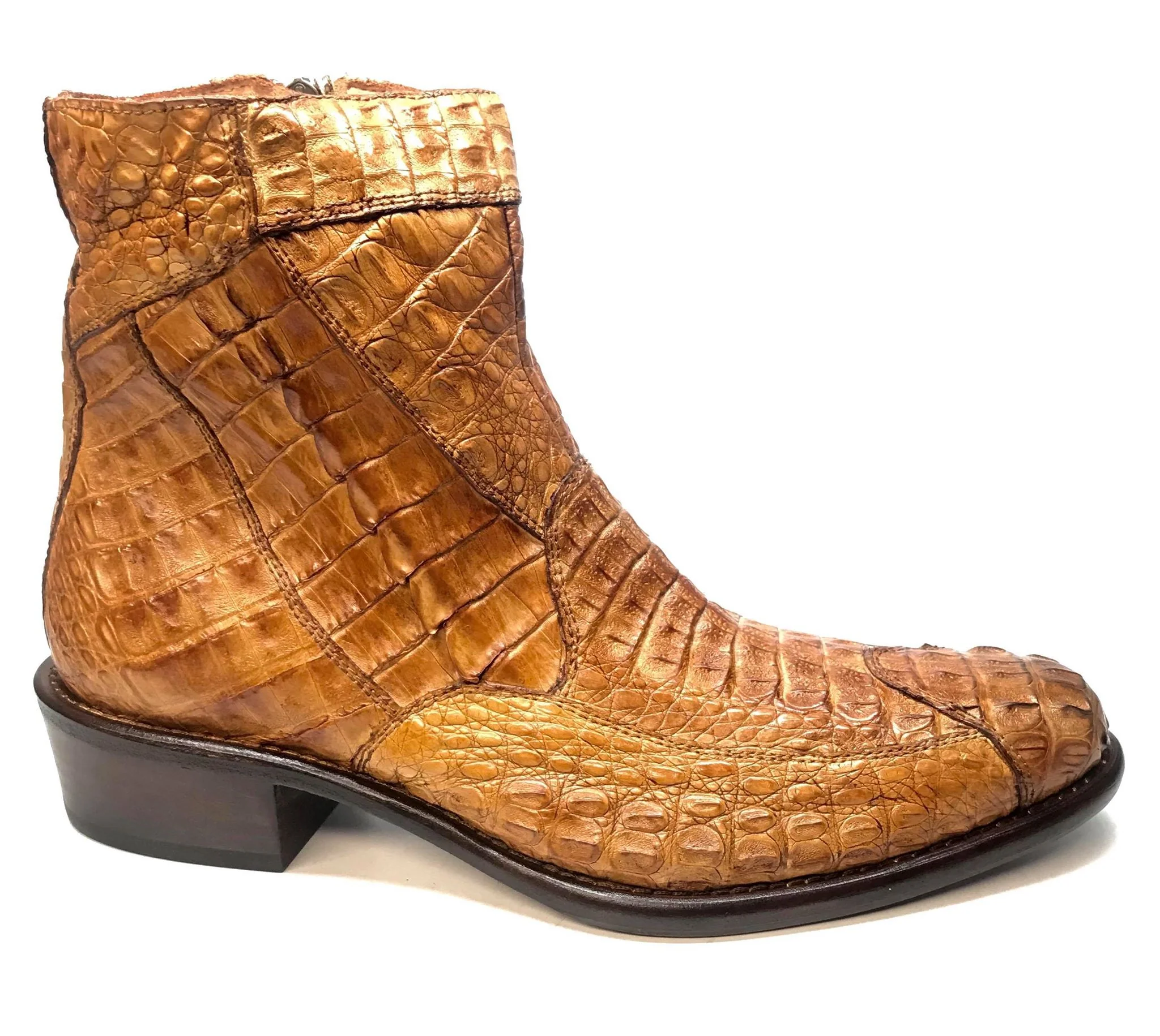 Calzoleria Toscana Cognac Hornback Alligator Ankle Boots - Image 8