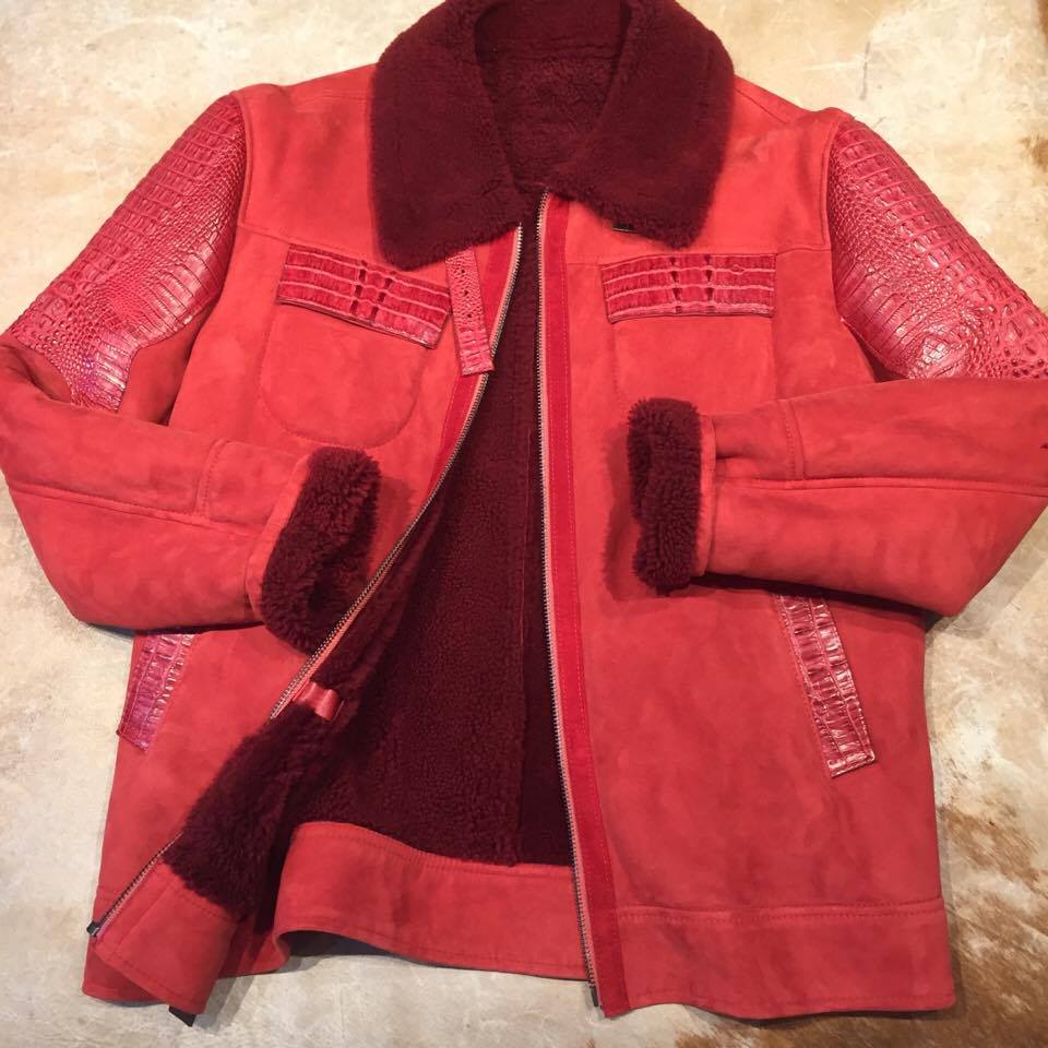 Kashani Candy Red Full Suede/Adult Alligator Shearling - Image 8