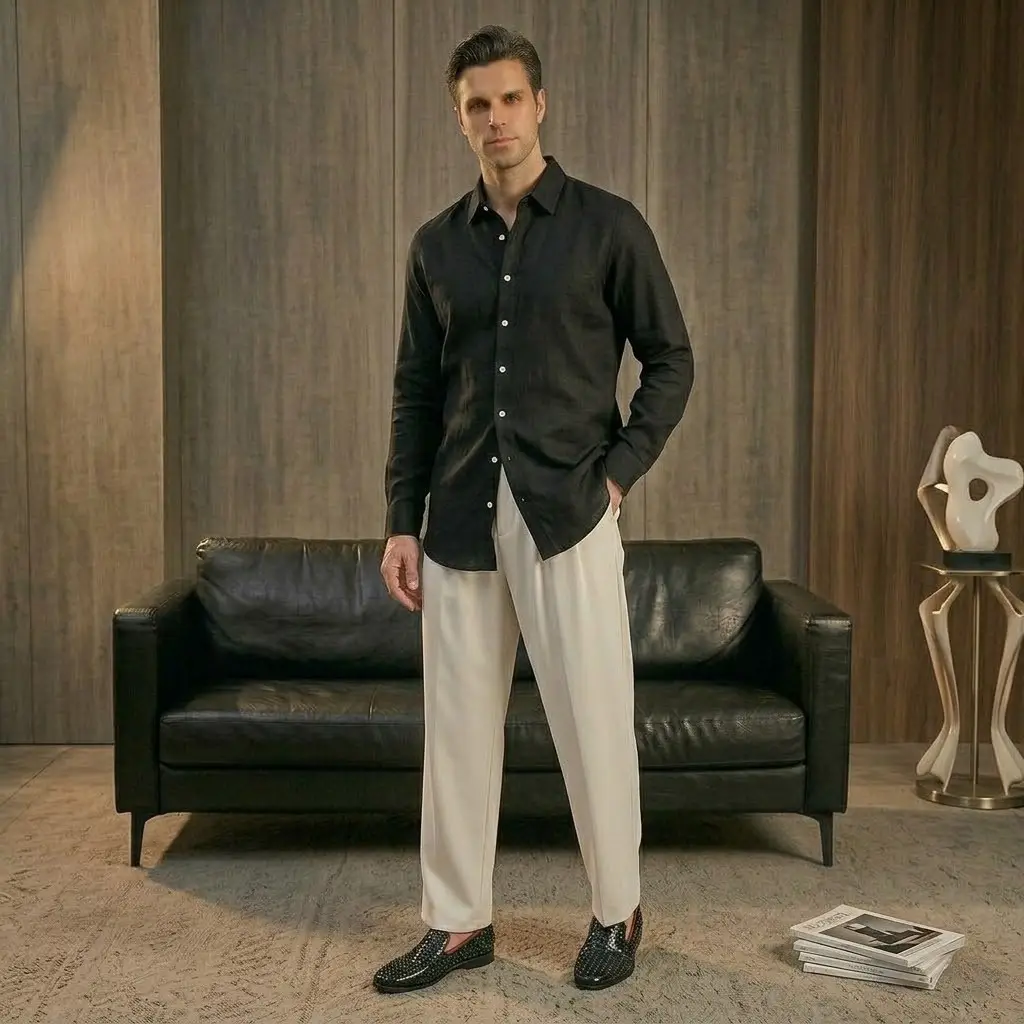 Capri Linen Shirt BLACK - Image 2