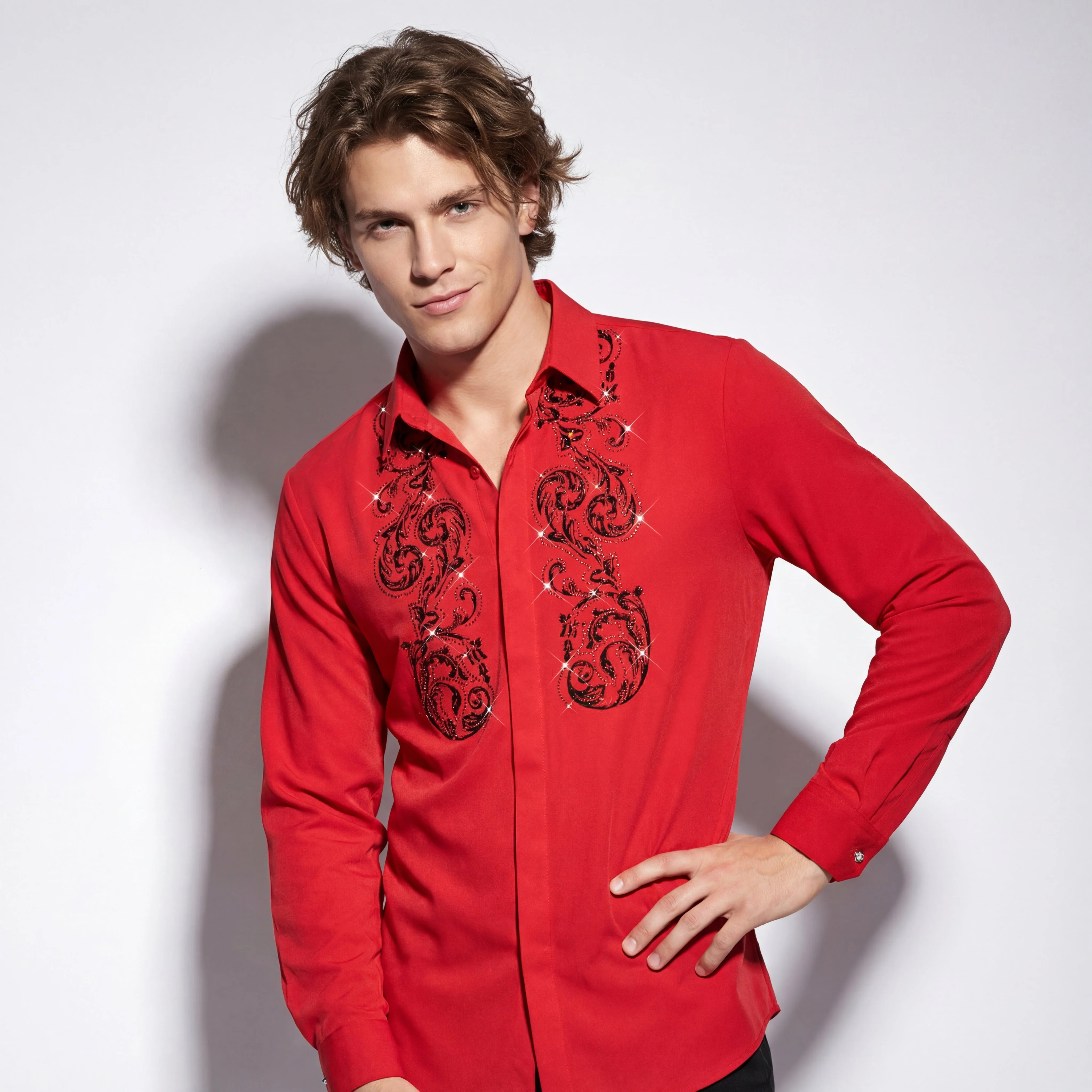 Climbing Heights Rhinestone Button-Up Shirt RED - Image 2