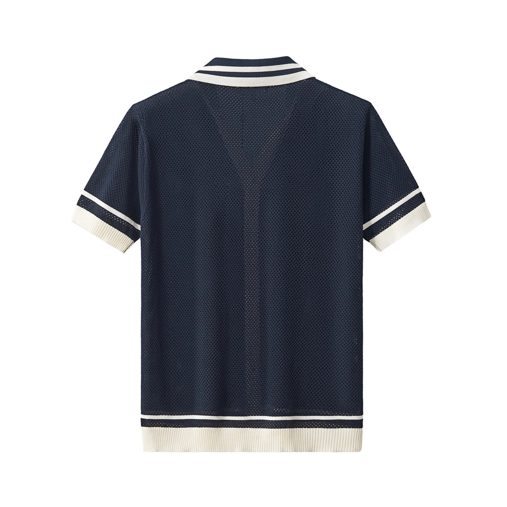 Contrast Trim Mesh Knit Button-Up NAVY - Image 2