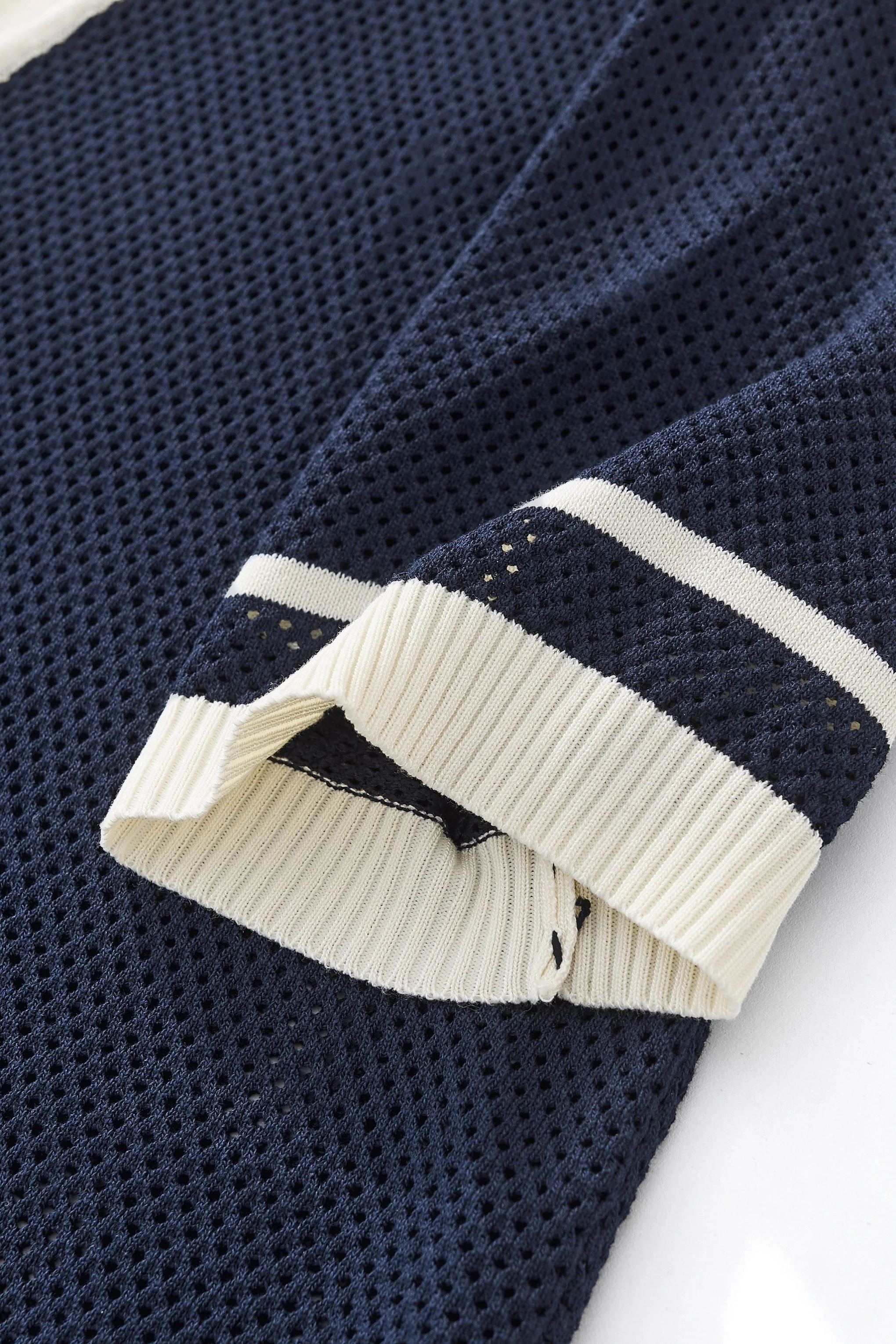 Contrast Trim Mesh Knit Button-Up NAVY - Image 4