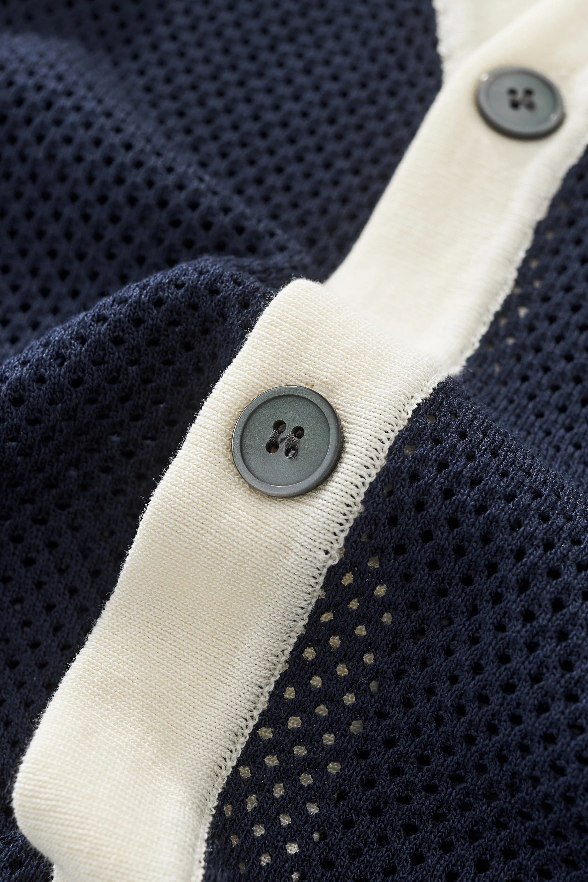Contrast Trim Mesh Knit Button-Up NAVY - Image 5