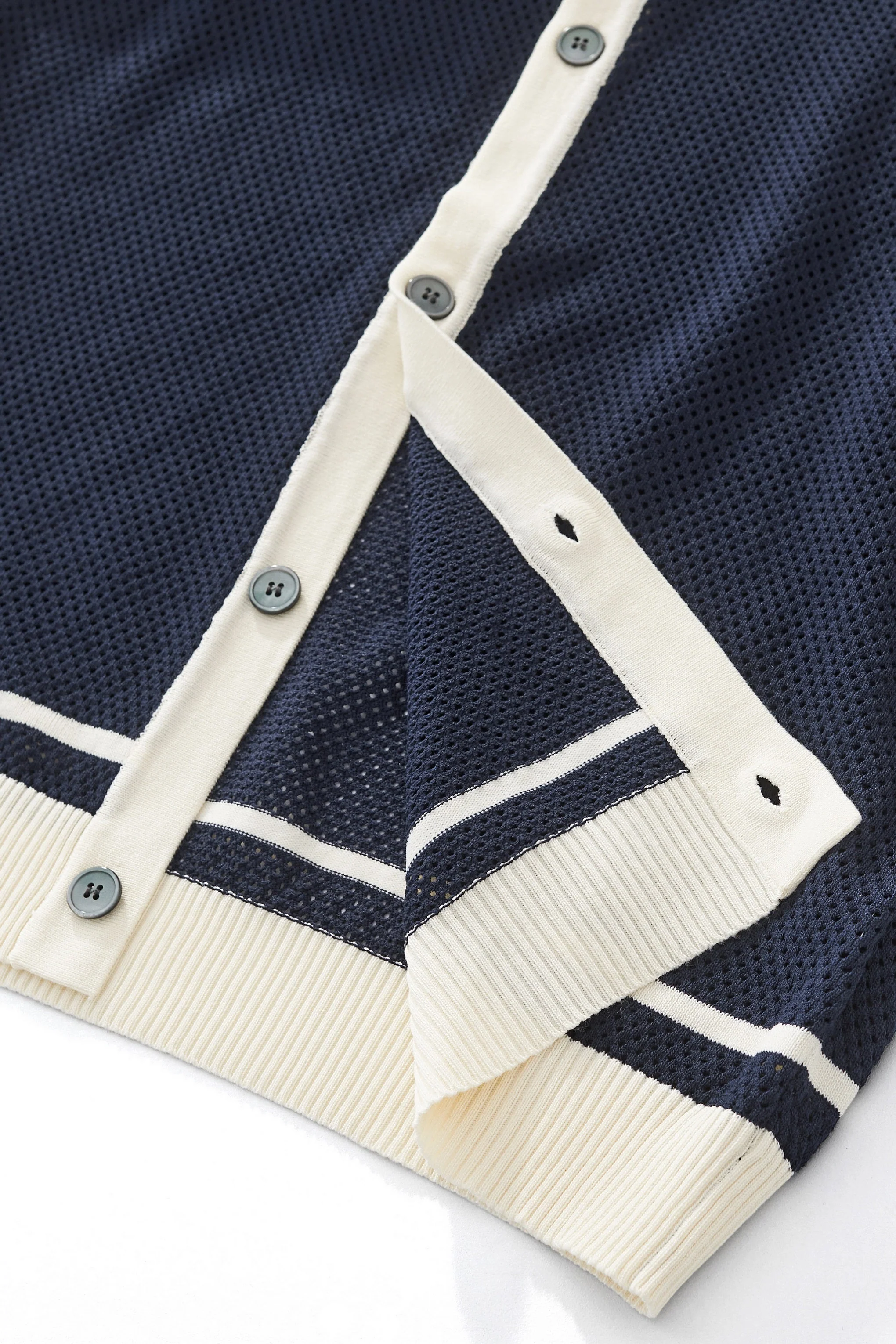 Contrast Trim Mesh Knit Button-Up NAVY - Image 6