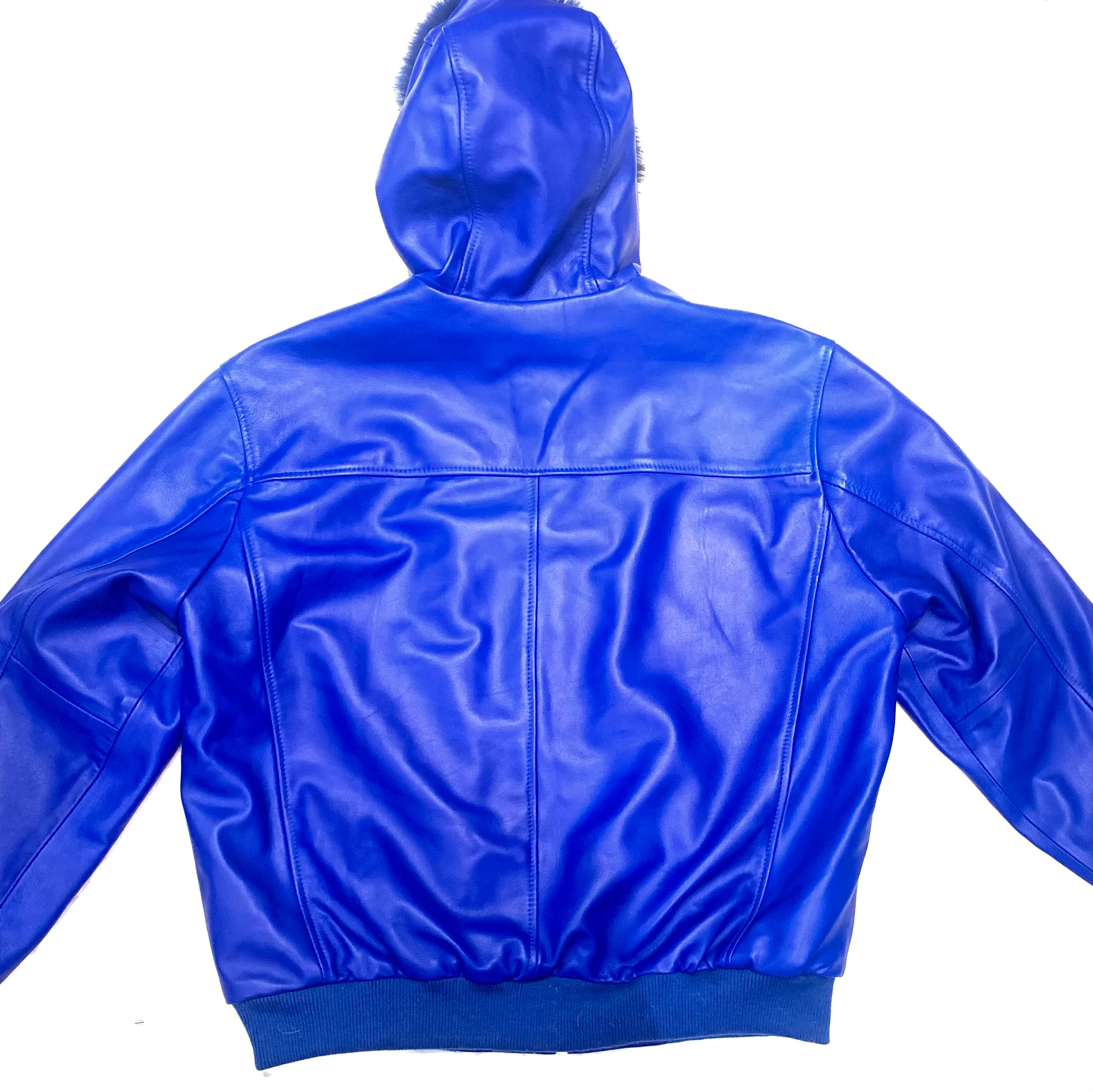 Kashani Royal Blue Lambskin Fox Hooded Bomber Jacket - Image 4