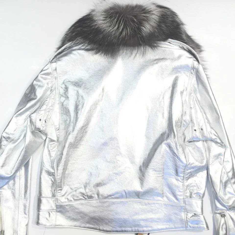G-Gator Silver Coyote/Lambskin Biker Jacket - Image 2