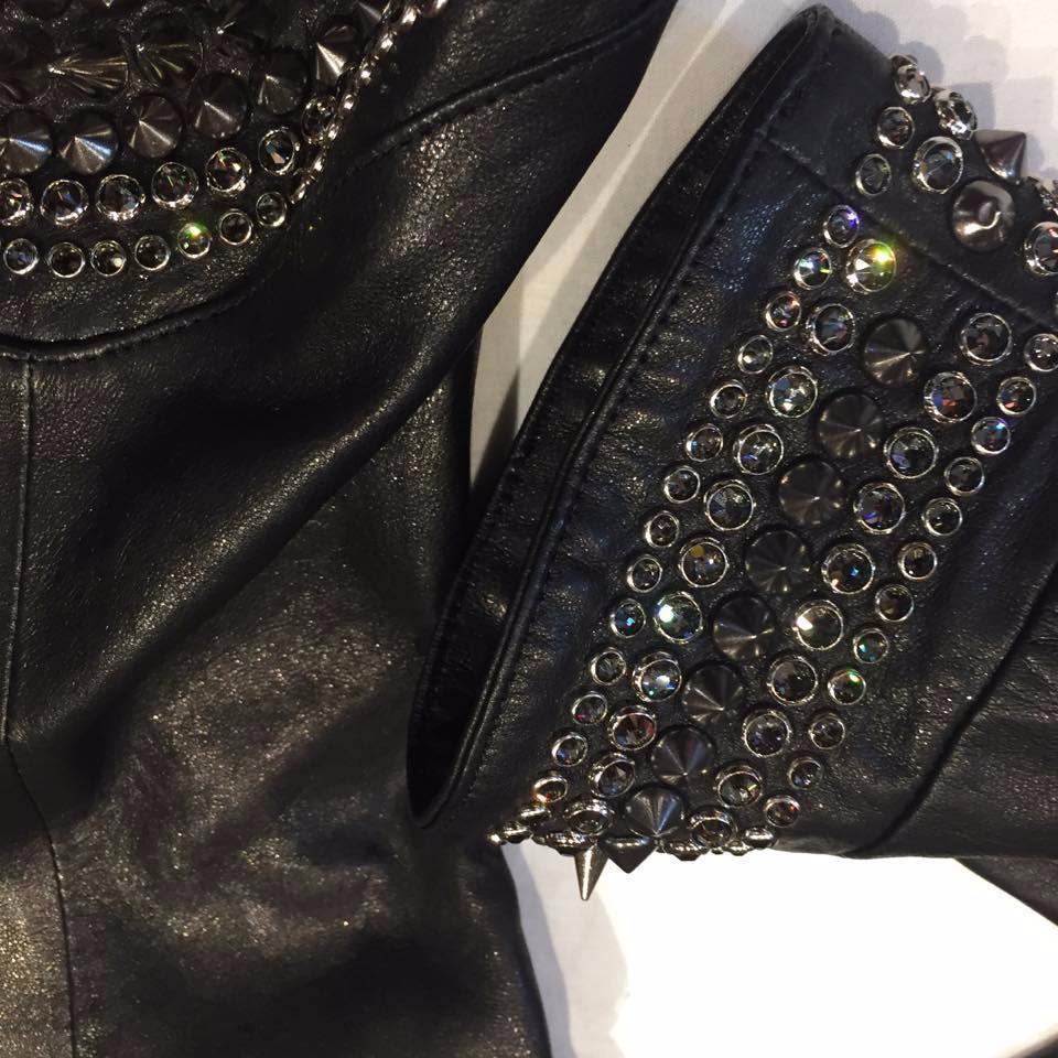 Hoss Couture Women's Swarovski Lambskin Studded Moto Jacket - Image 4