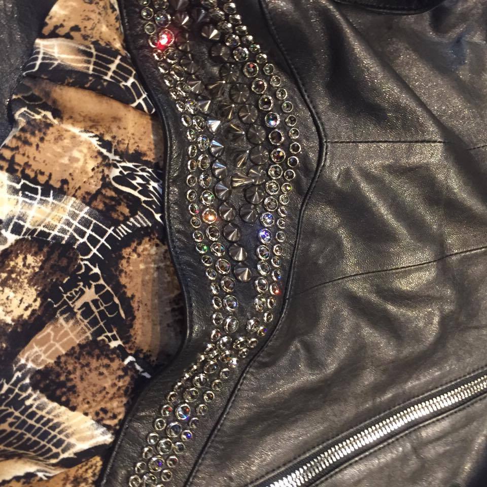 Hoss Couture Women's Swarovski Lambskin Studded Moto Jacket - Image 5
