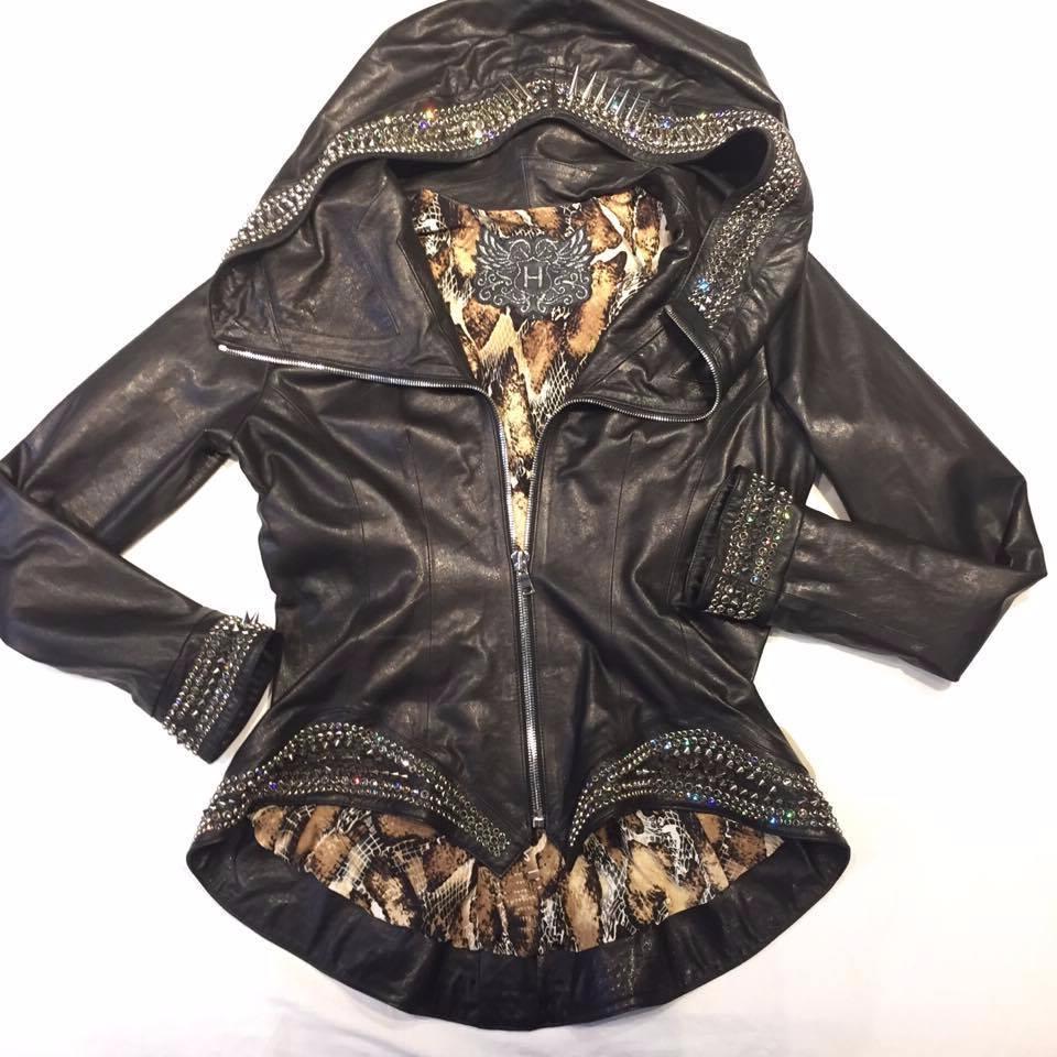 Hoss Couture Women's Swarovski Lambskin Studded Moto Jacket - Image 6