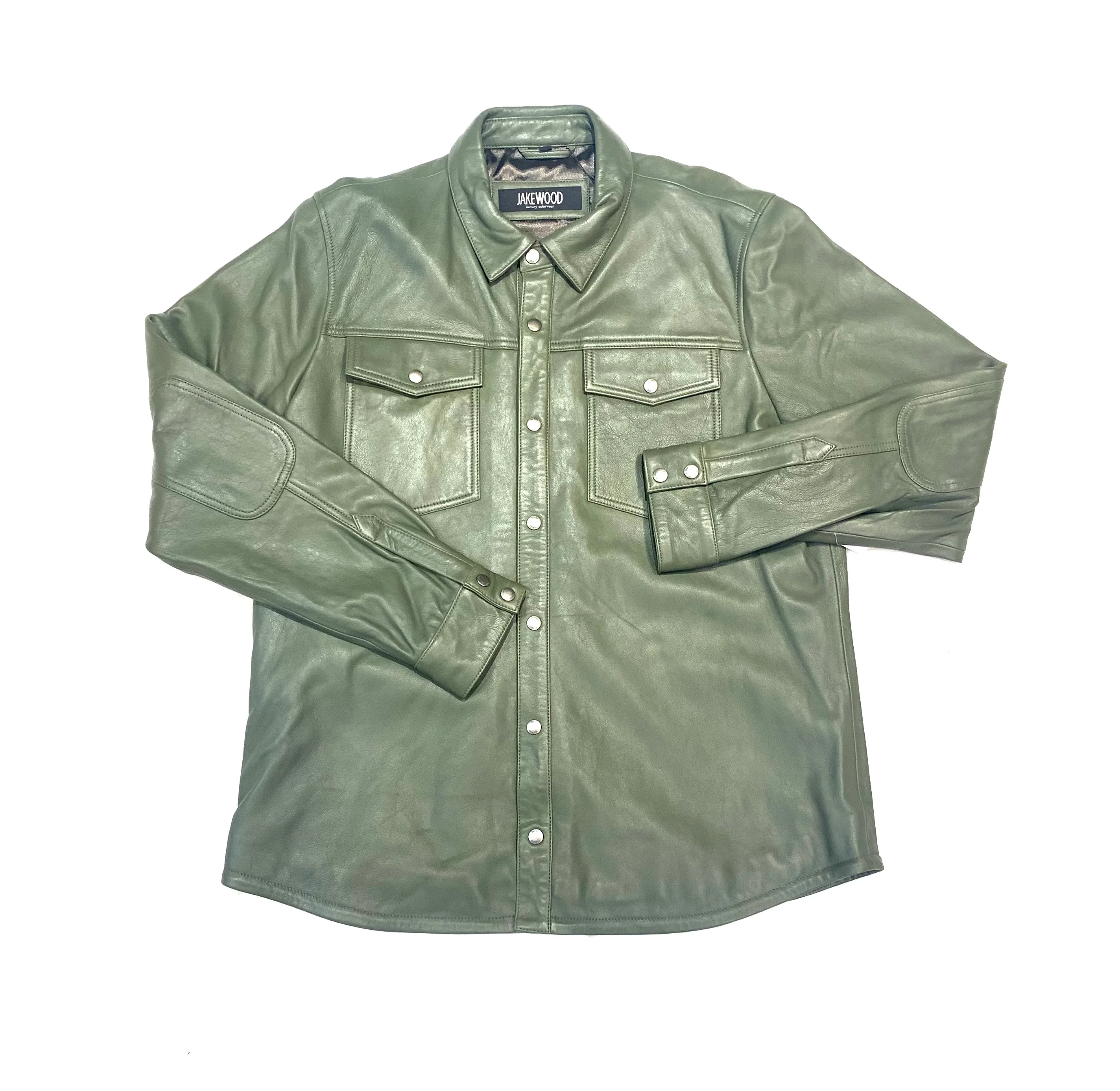 Kashani Men's Olive Green Lambskin Button-Up Shirt - Image 3