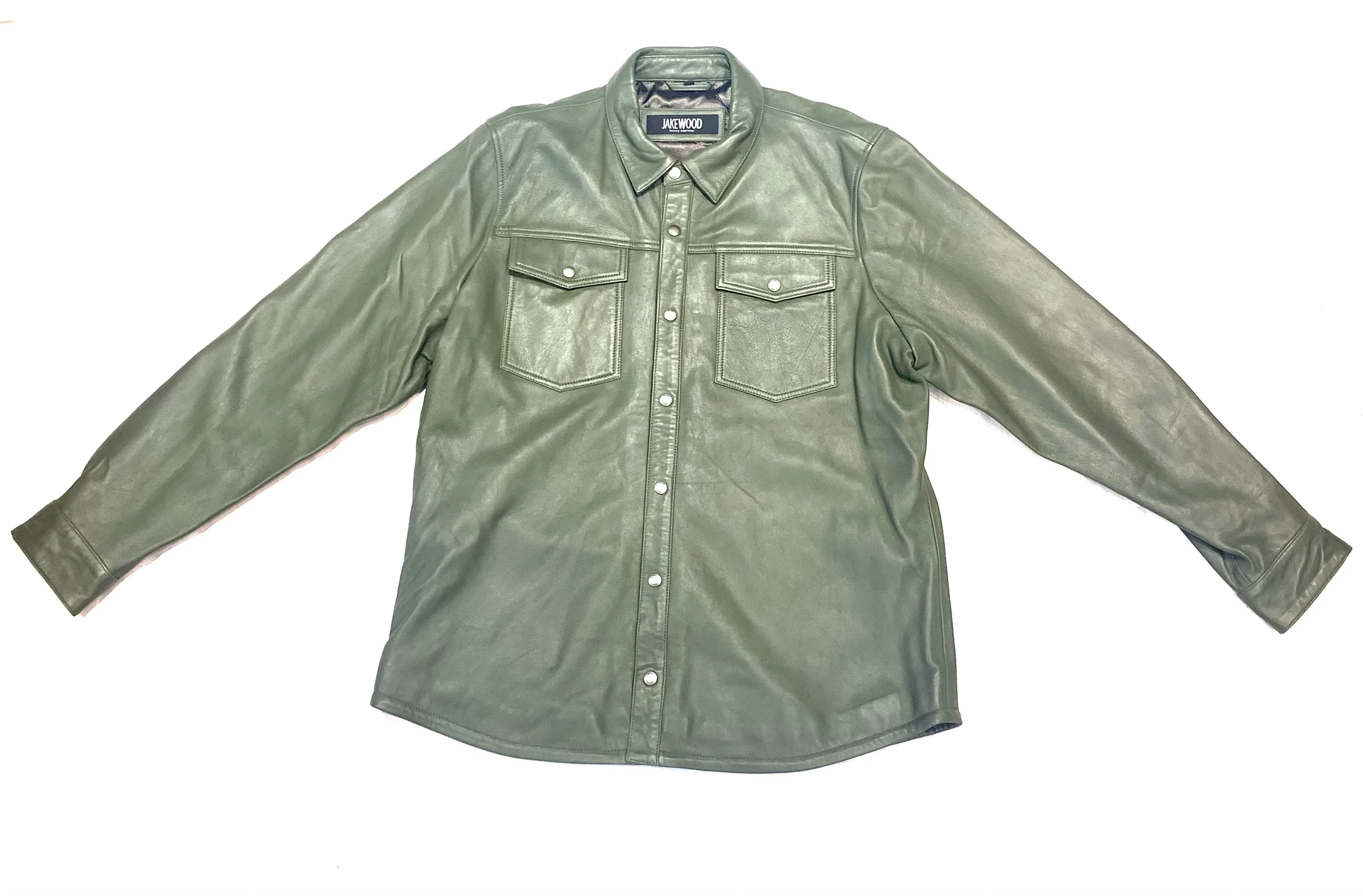 Kashani Men's Olive Green Lambskin Button-Up Shirt - Image 5