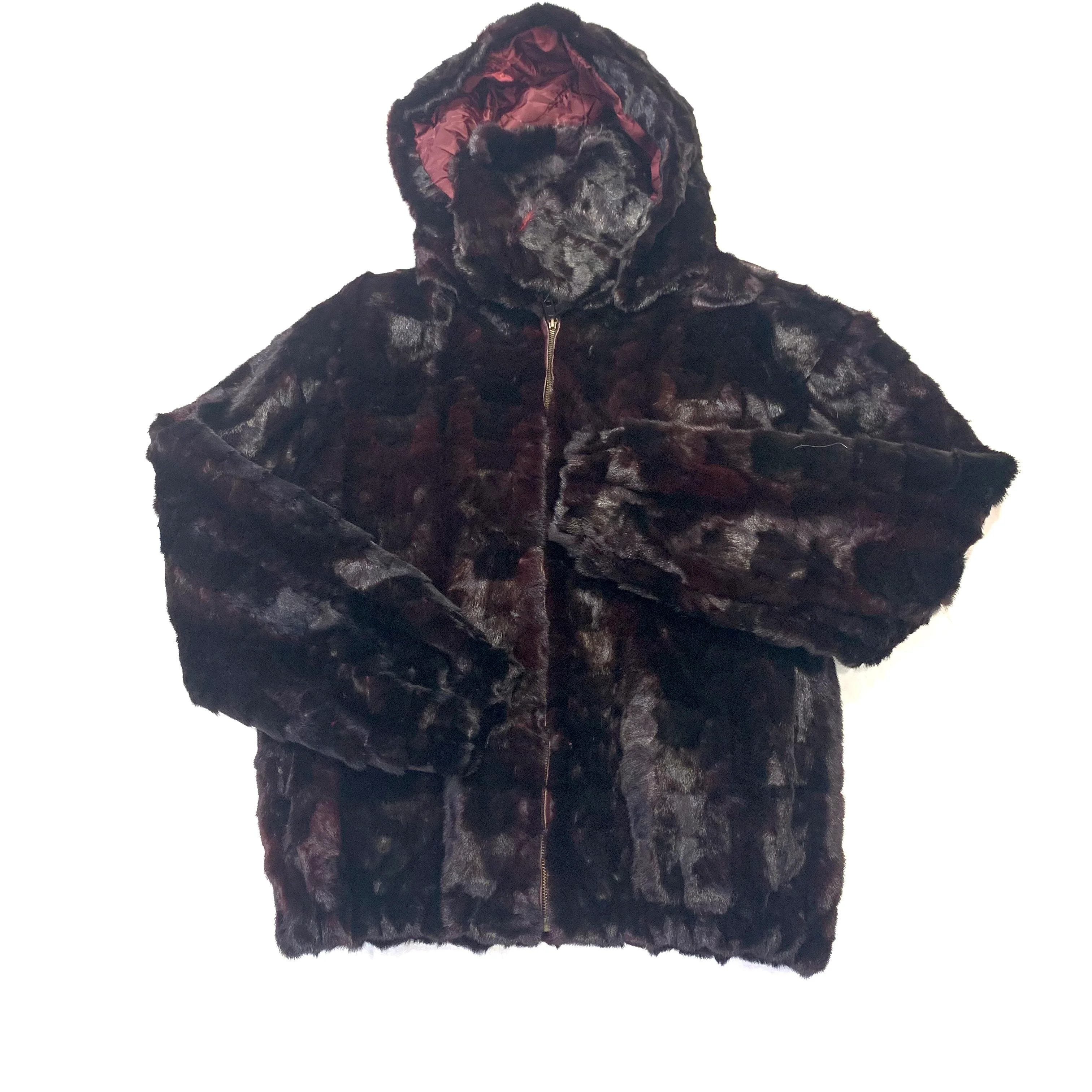 Kashani Men's Wine Diamond Cut Mink Hooded Bomber Jacket - Image 3