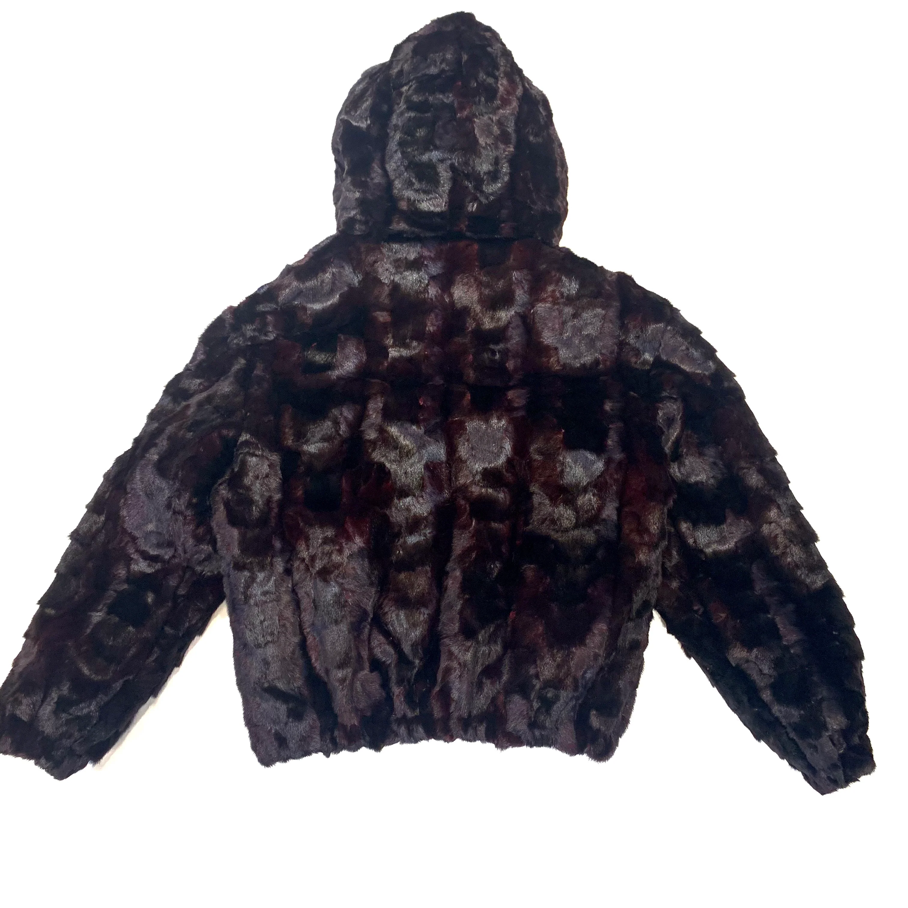 Kashani Men's Wine Diamond Cut Mink Hooded Bomber Jacket - Image 4
