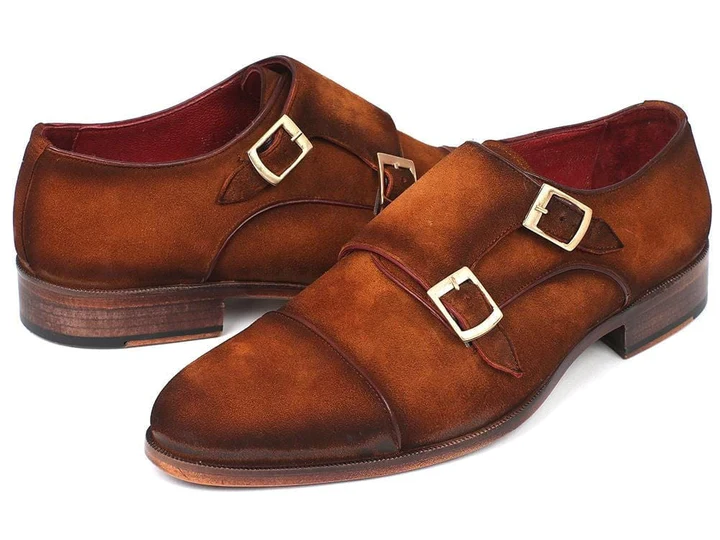 Paul Parkman Men's Captoe Double Monkstrap Antique Camel Suede - Image 4