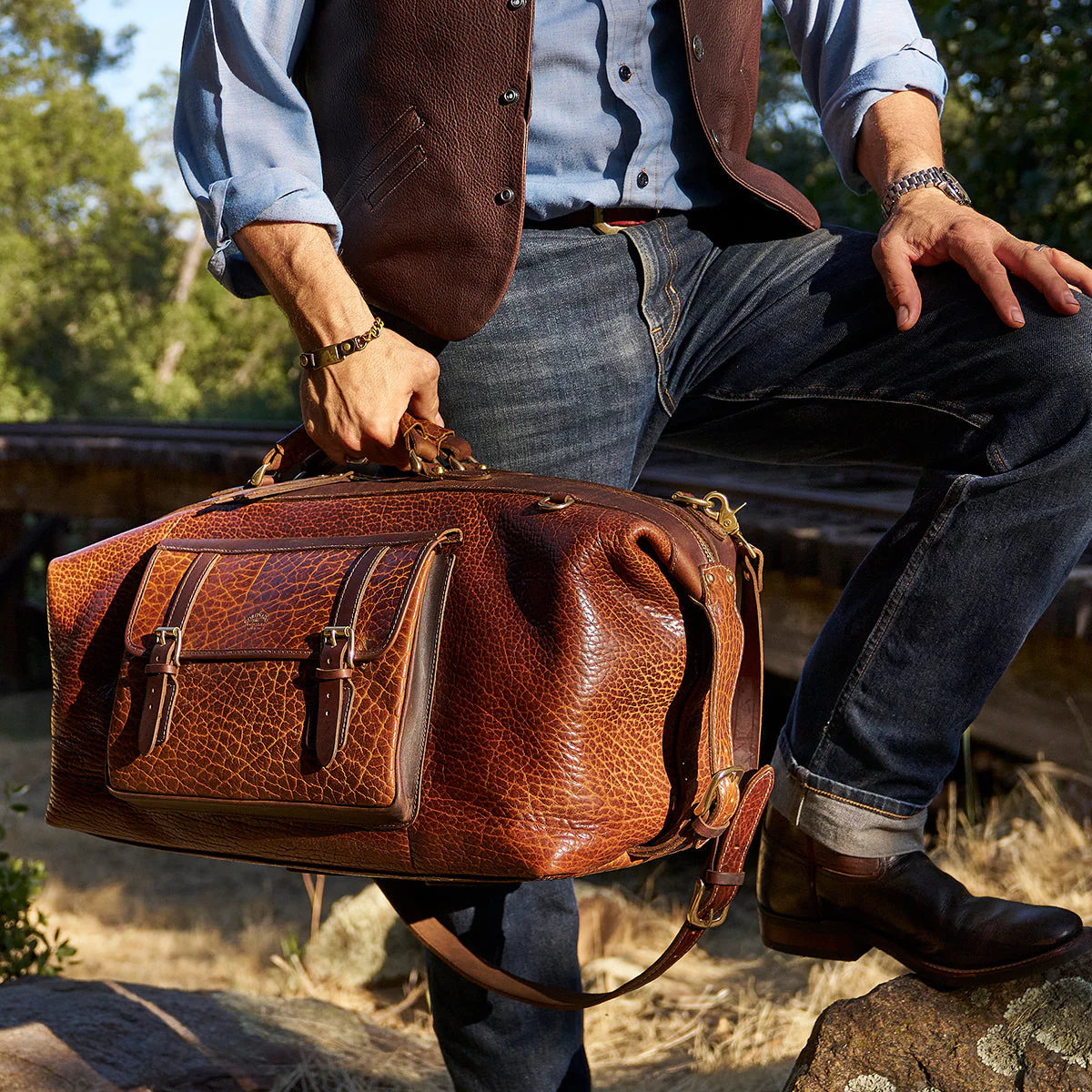 Coronado No.207 CEO Bison Leather Duffle Bag - Walnut - Image 2