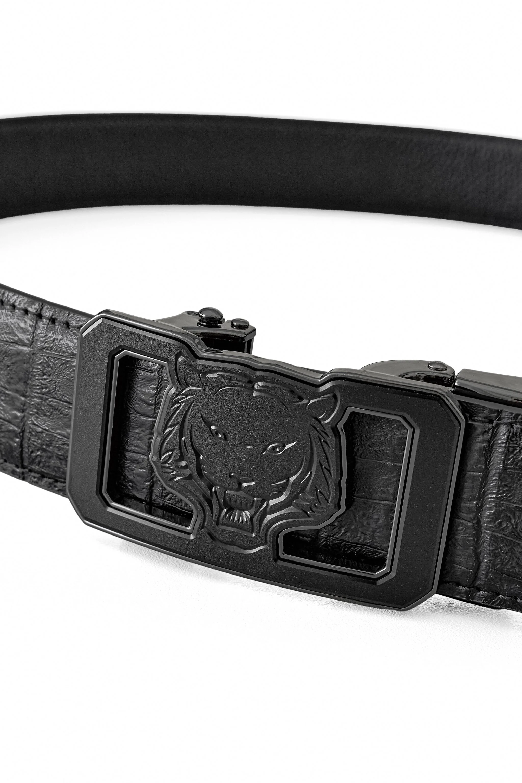 Croc-Emb. Leather Lion Auto BKL Belt – Gunmetal GUN/BLACK - Image 2