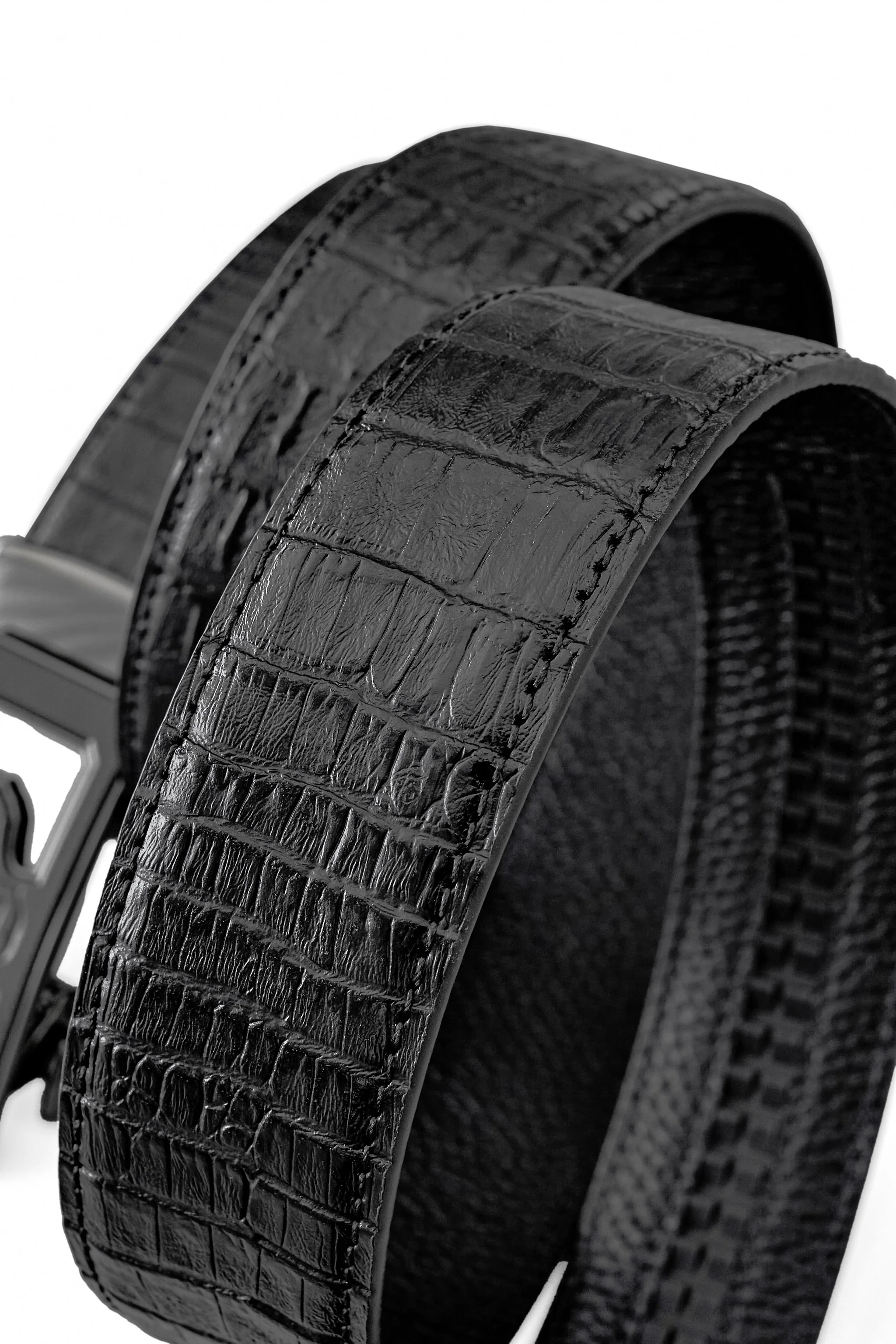 Croc-Emb. Leather Lion Auto BKL Belt – Gunmetal GUN/BLACK - Image 4