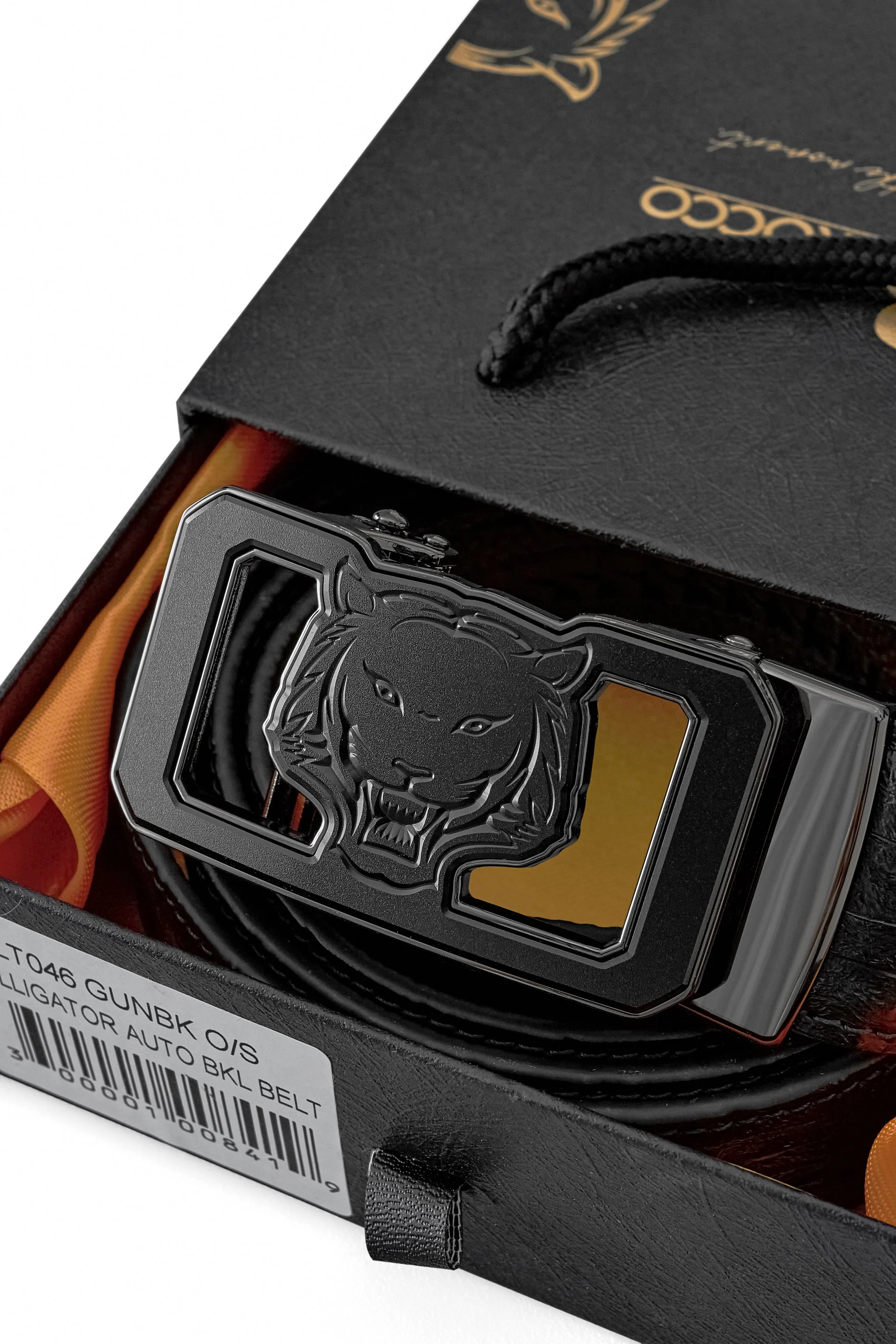 Croc-Emb. Leather Lion Auto BKL Belt – Gunmetal GUN/BLACK - Image 6
