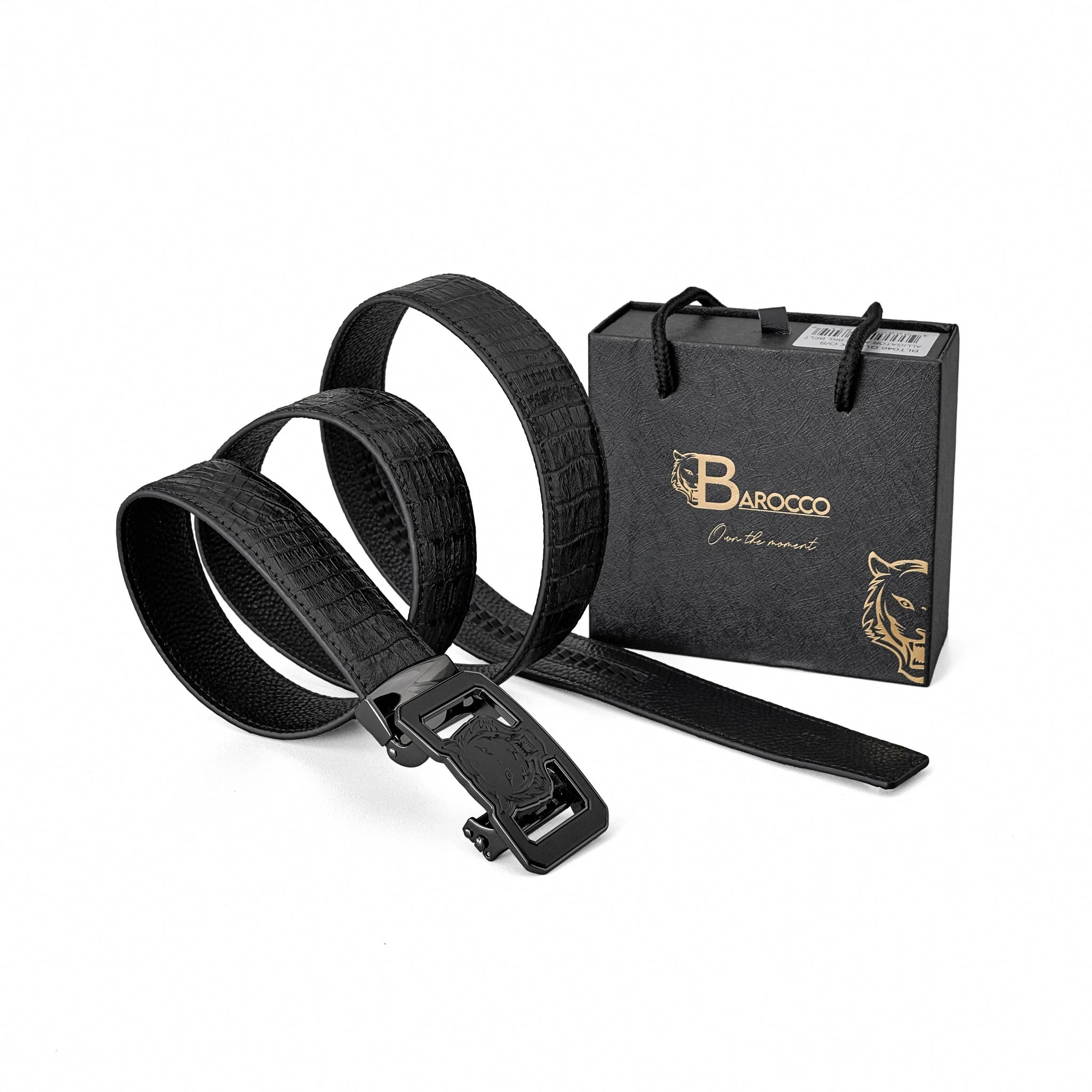 Croc-Emb. Leather Lion Auto BKL Belt – Gunmetal GUN/BLACK - Image 7
