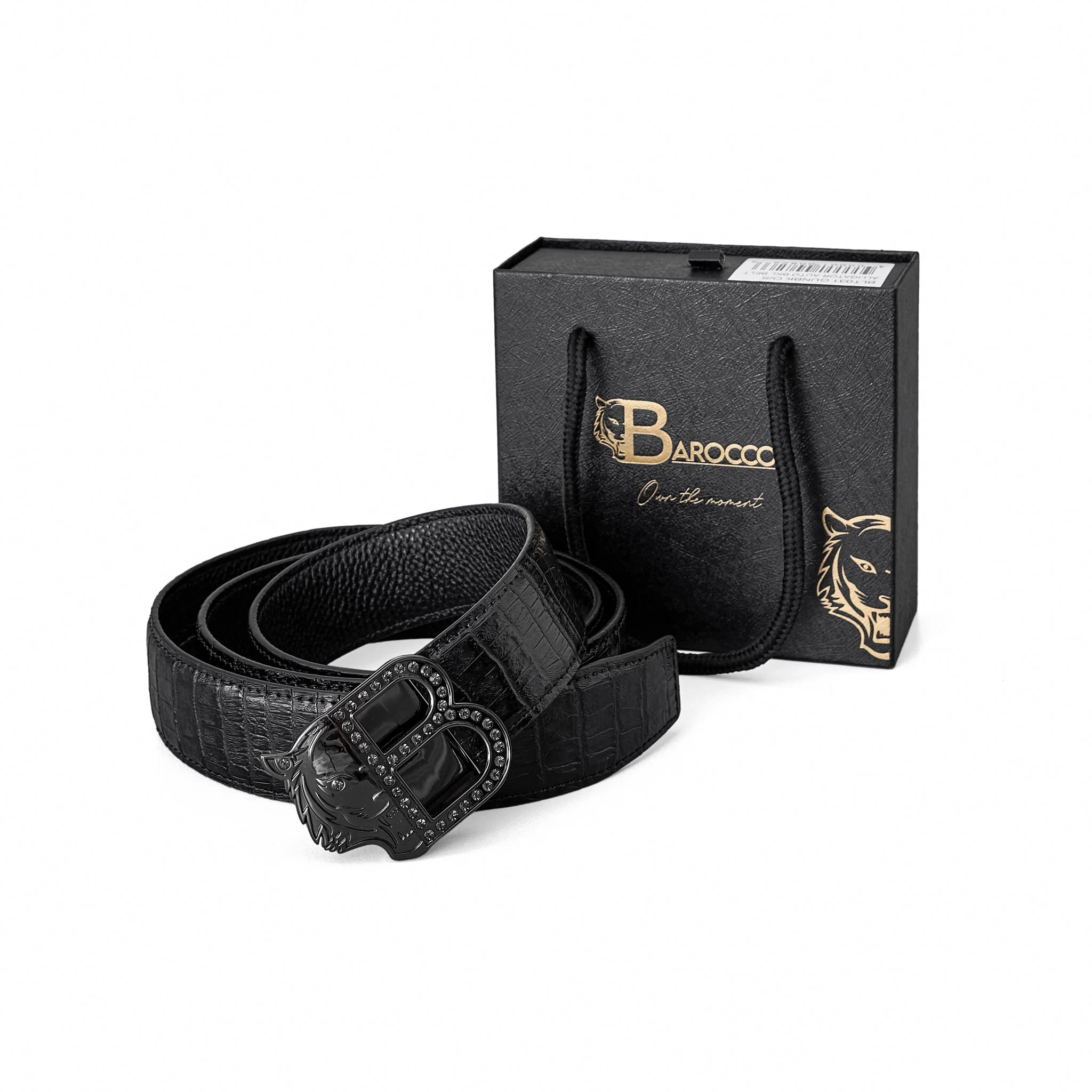 Croc-Embossed Leather Auto BKL Belt – Blackout Ed. GUN/BLACK - Image 6