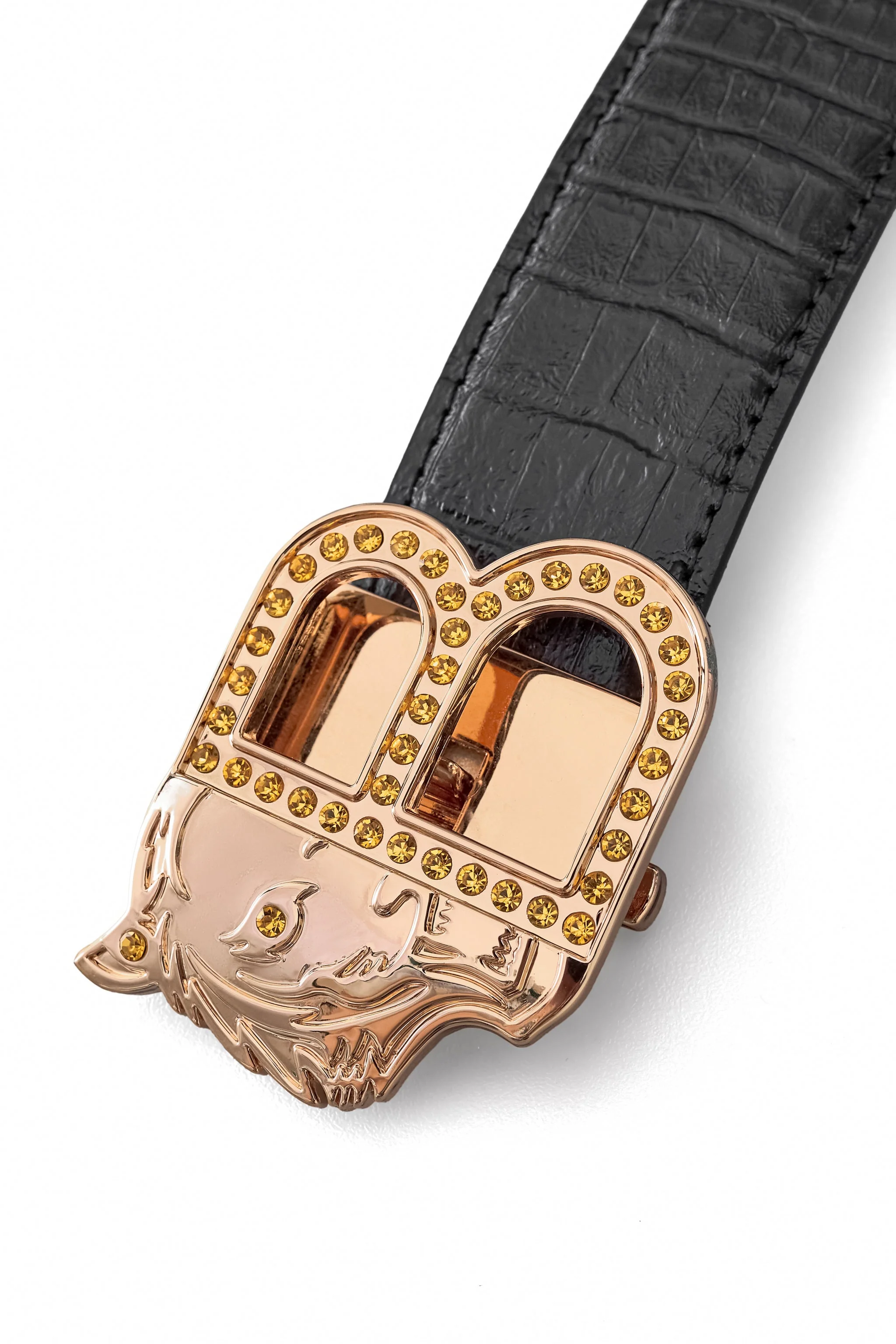 Croc-Embossed Leather Auto BKL Belt – Gold Edition GOLD/BLACK - Image 3