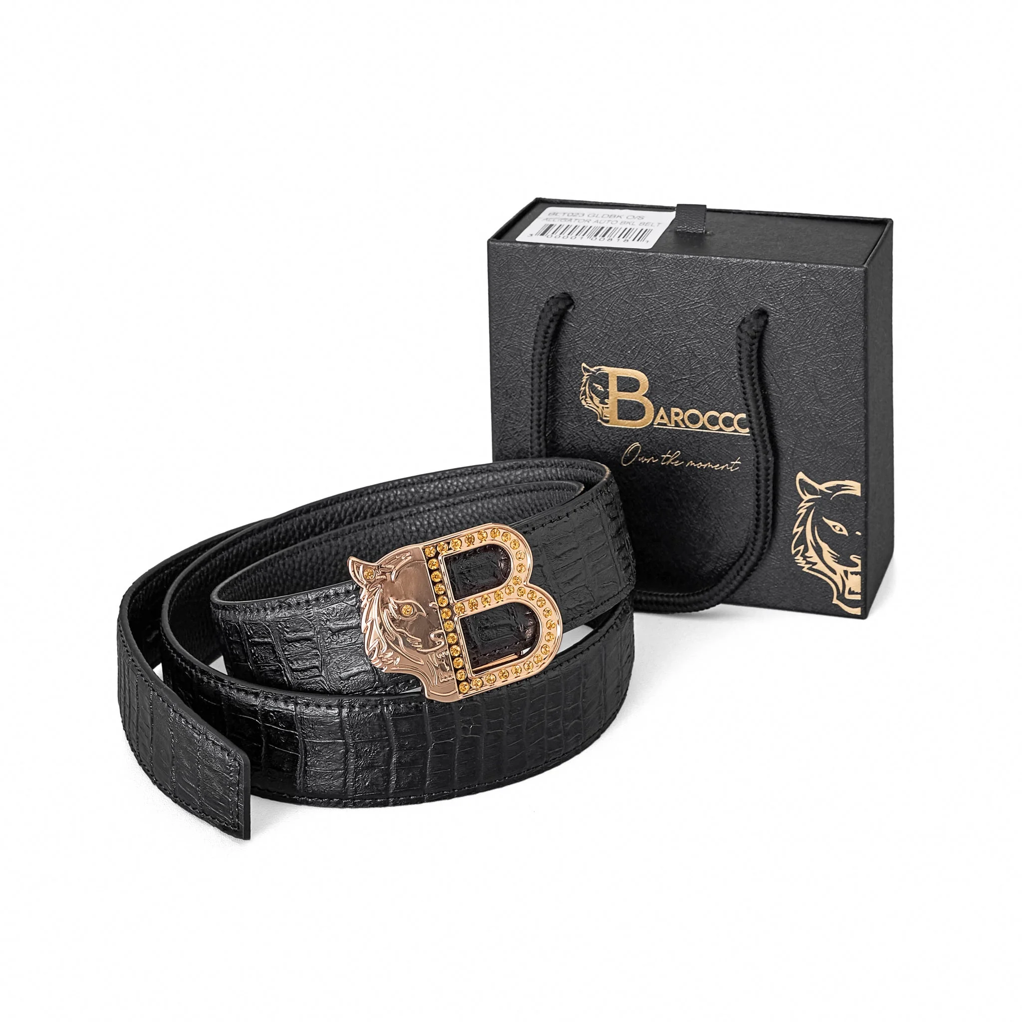 Croc-Embossed Leather Auto BKL Belt – Gold Edition GOLD/BLACK - Image 6