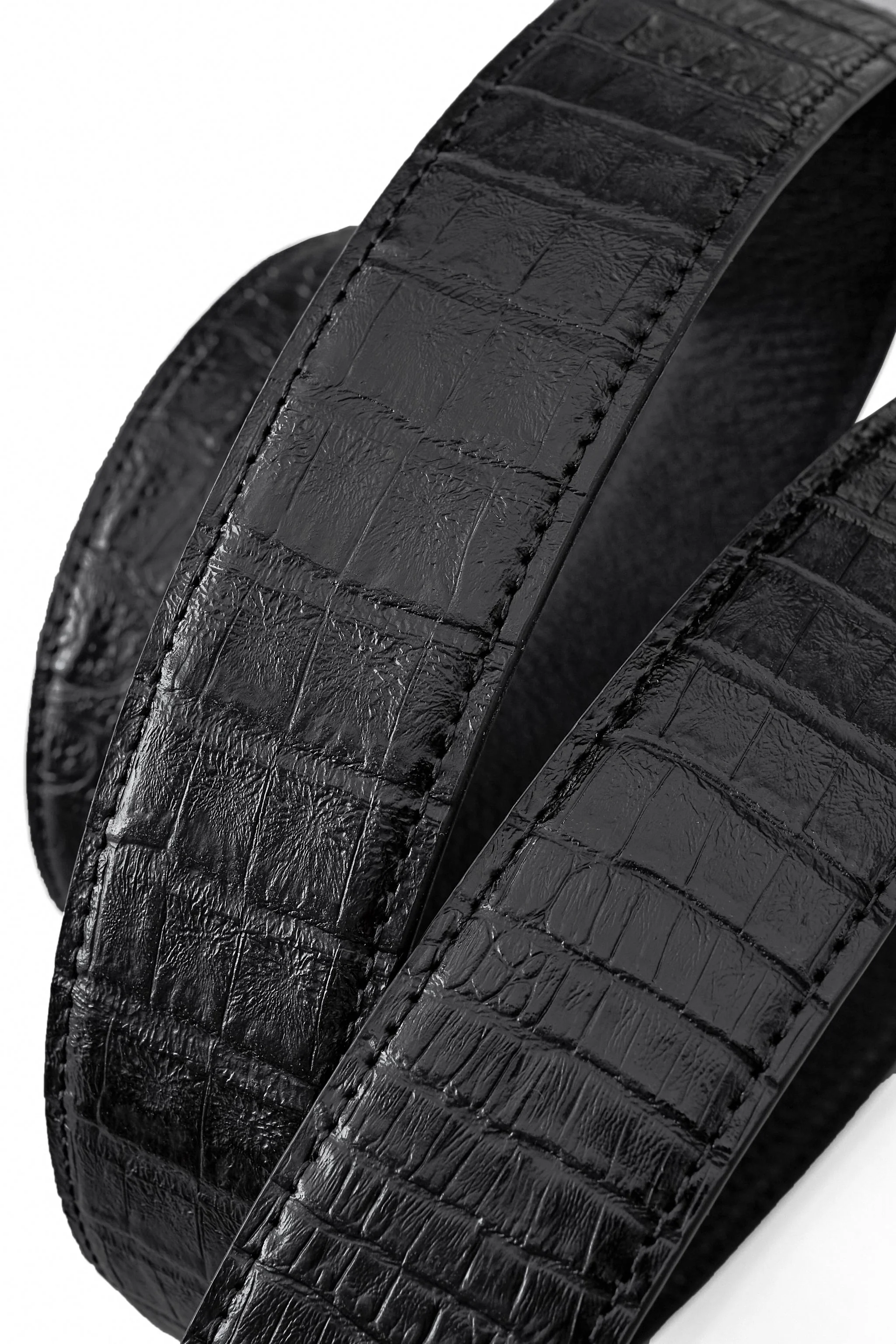 Croc-Embossed Leather Auto BKL Belt – Silver Ed. SILVER/BLACK - Image 4