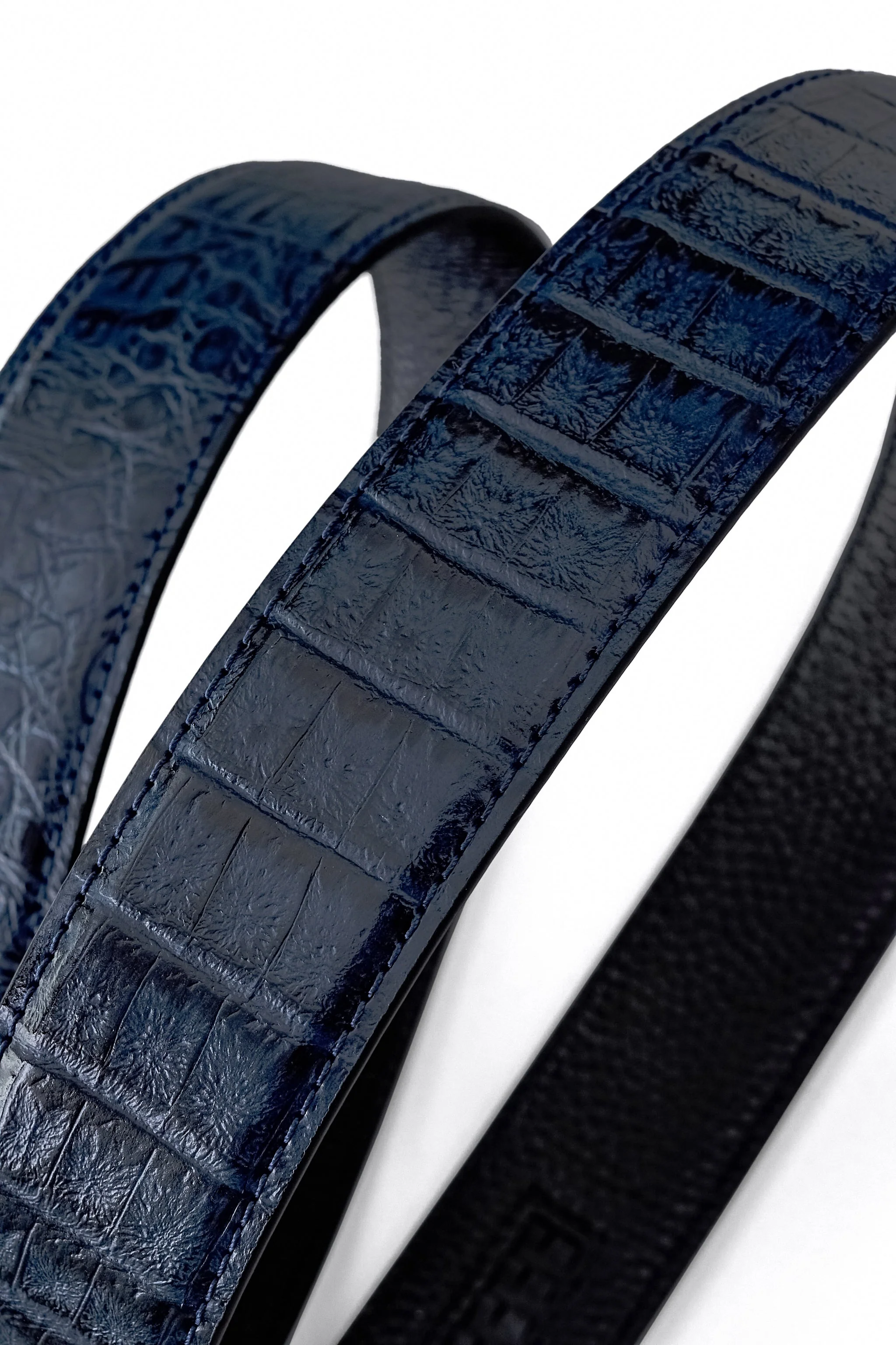 Croc-Embossed Leather Auto BKL Belt – Silver Ed. SILVER/NAVY - Image 4