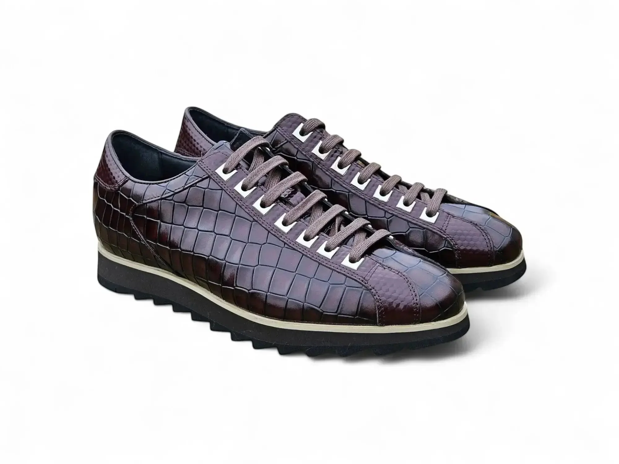 Crocodile Embossed Leather Sneaker - Image 7