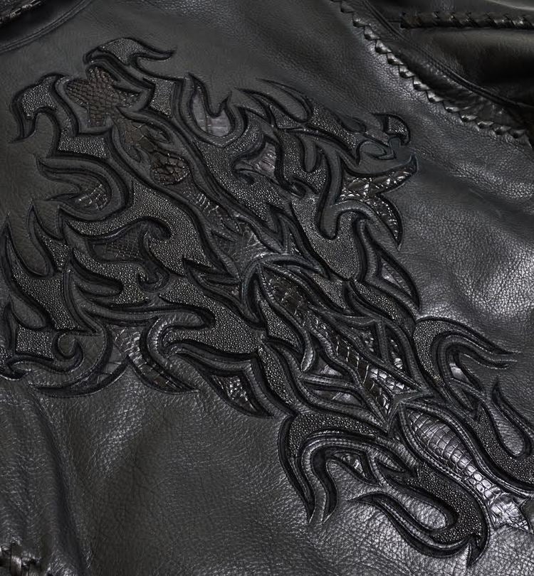 Kashani Excalibur Stingray/Calf/Gator Leather Biker Jacket - Image 6