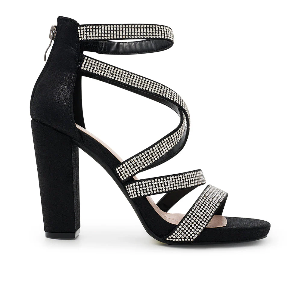 De Blossom Black Crystal Mid Block Heel - Image 3