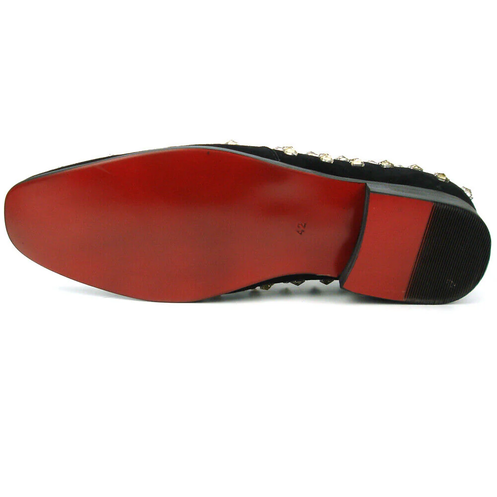 Fiesso Black Suede Gold Crystal Loafers - Image 3