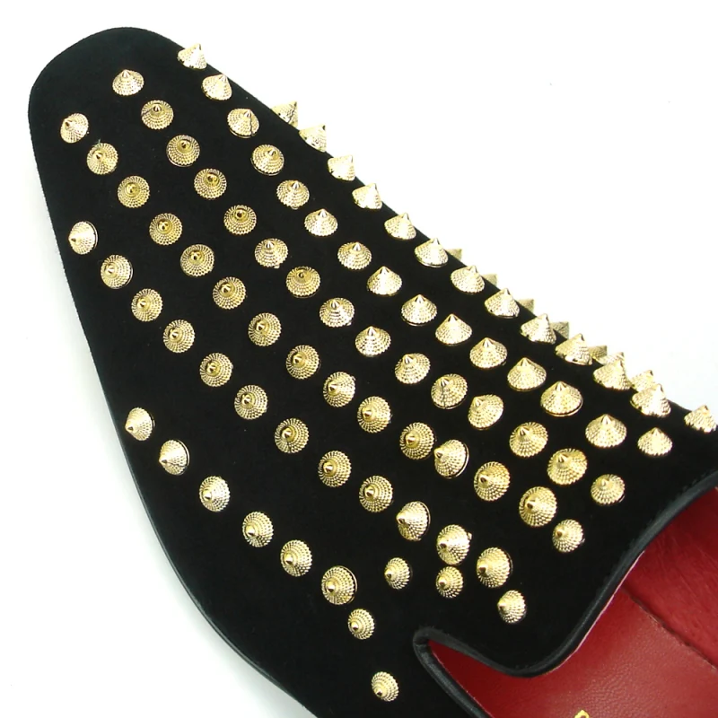 Fiesso Black Suede Gold Spiked Loafers - Image 4