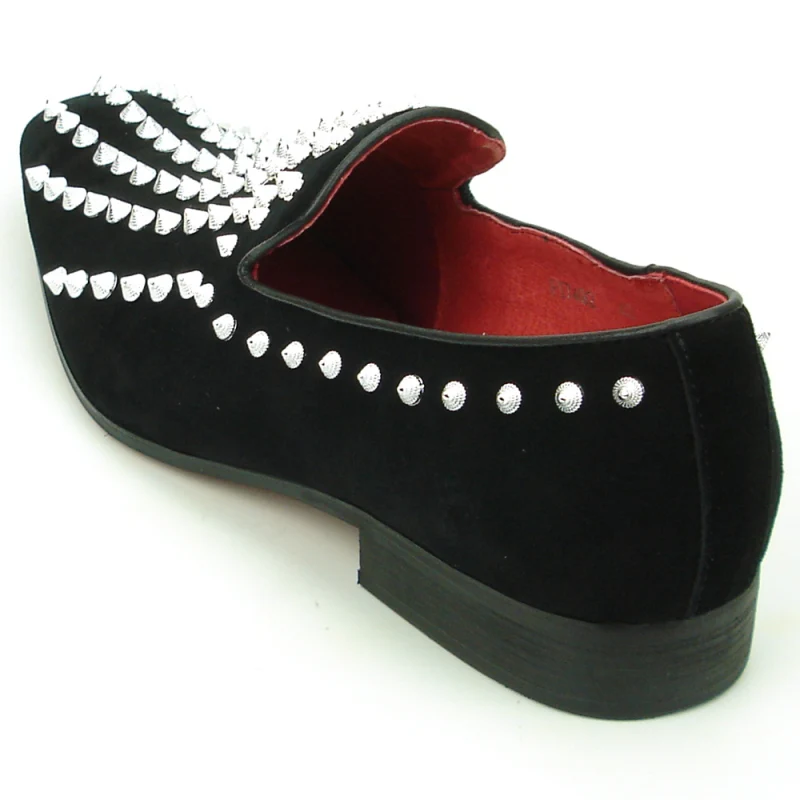 Fiesso Black Suede Silver Spiked Loafers - Image 4
