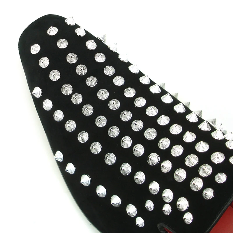 Fiesso Black Suede Silver Spiked Loafers - Image 5