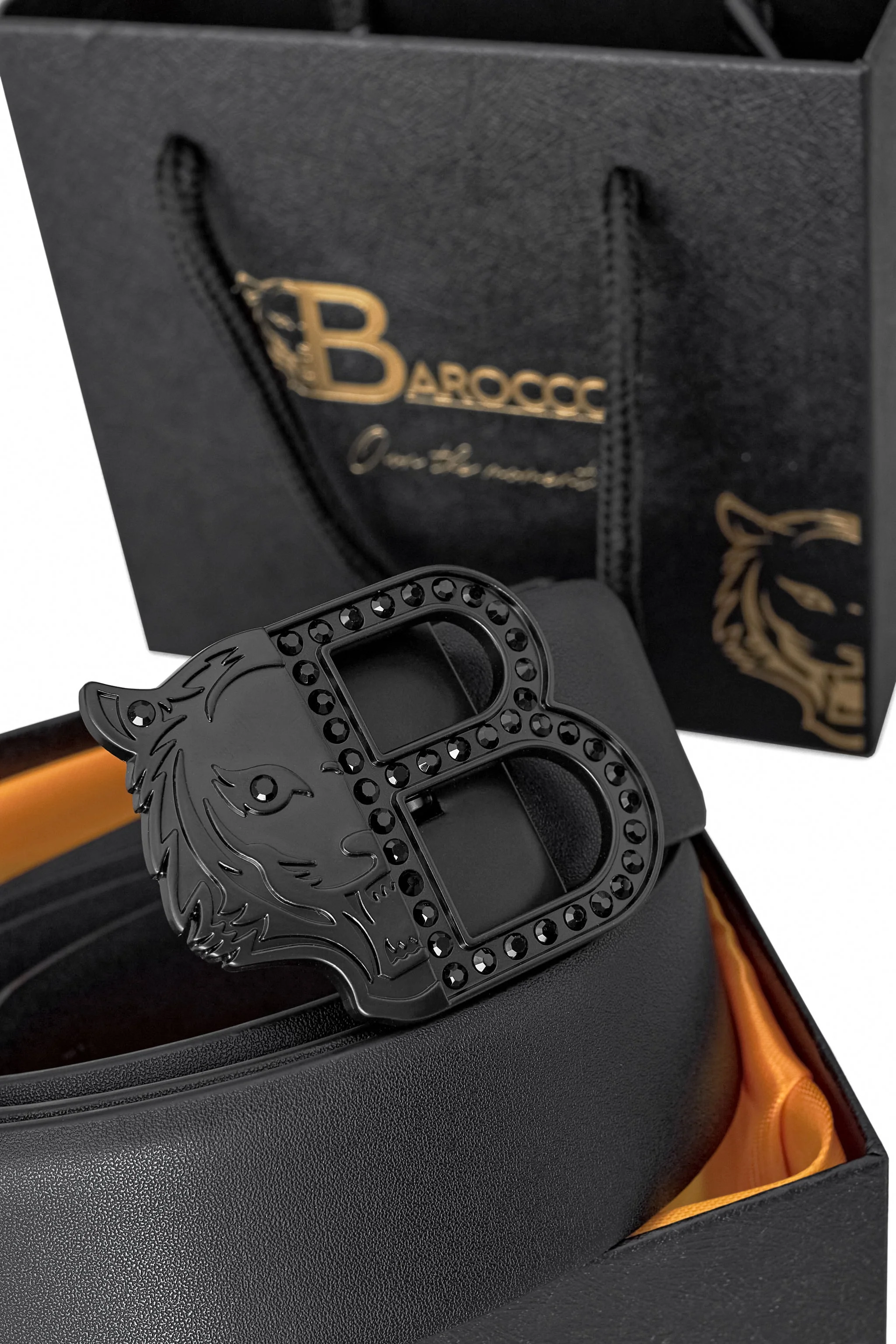 Flat Leather Auto Buckle Belt BLACK/BLACK - Image 2