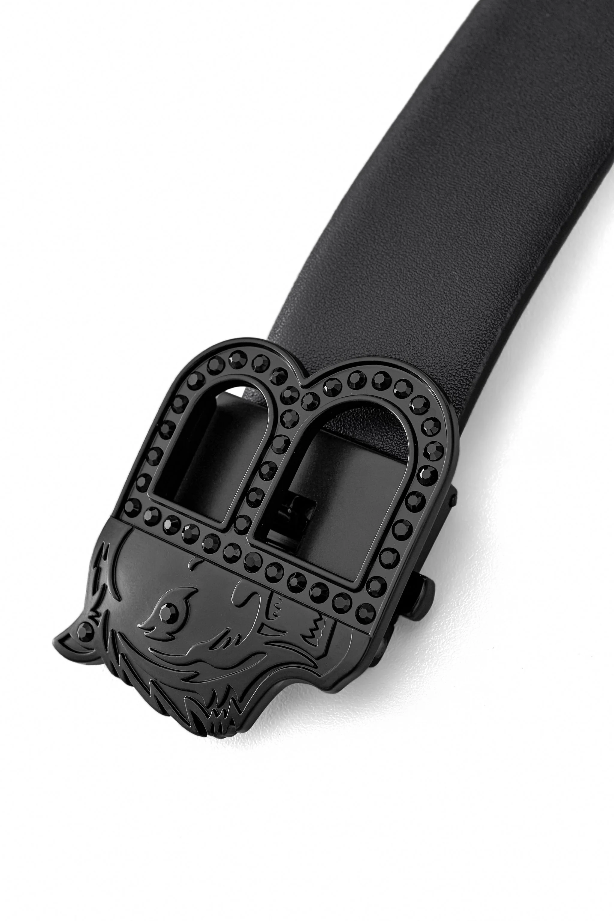 Flat Leather Auto Buckle Belt BLACK/BLACK - Image 3