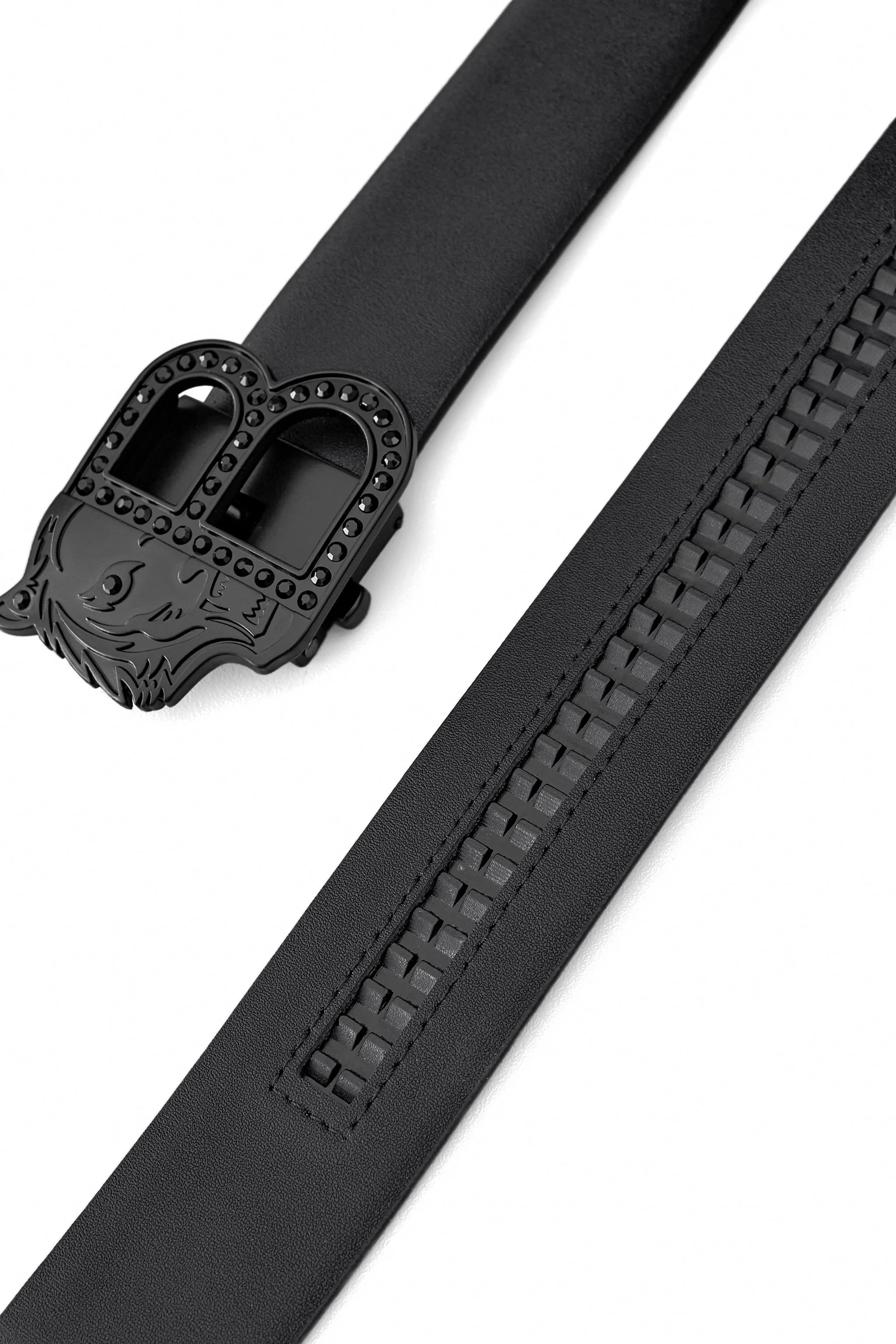 Flat Leather Auto Buckle Belt BLACK/BLACK - Image 7